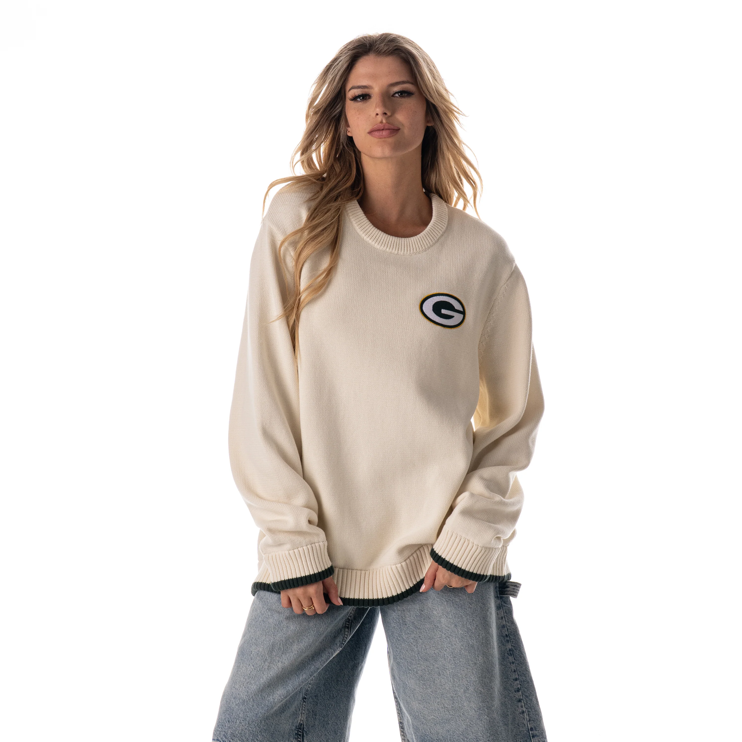 Green Bay Packers Unisex Jacquard Crew Neck - Cream - Image 3