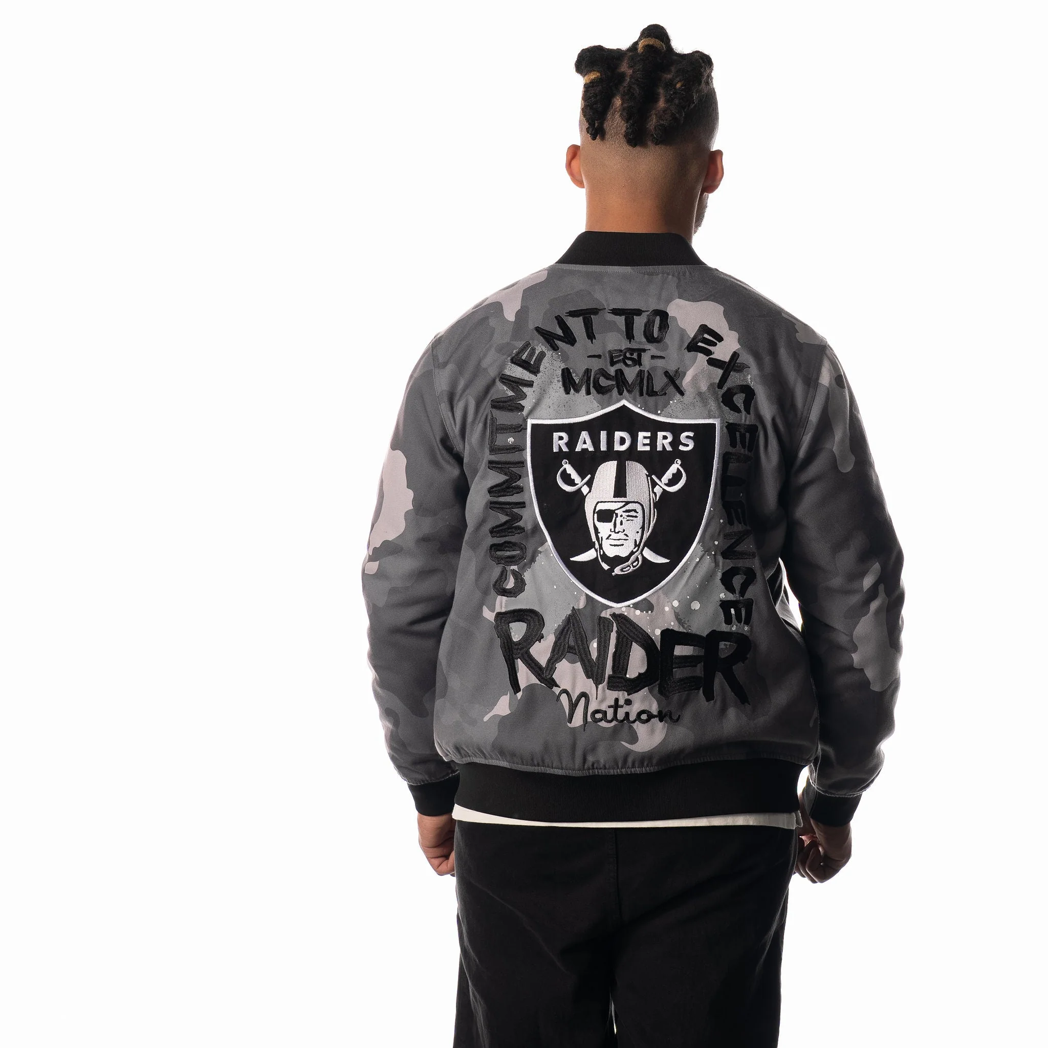 Las Vegas Raiders Unisex Camo Bomber - Camo Grey - Image 3