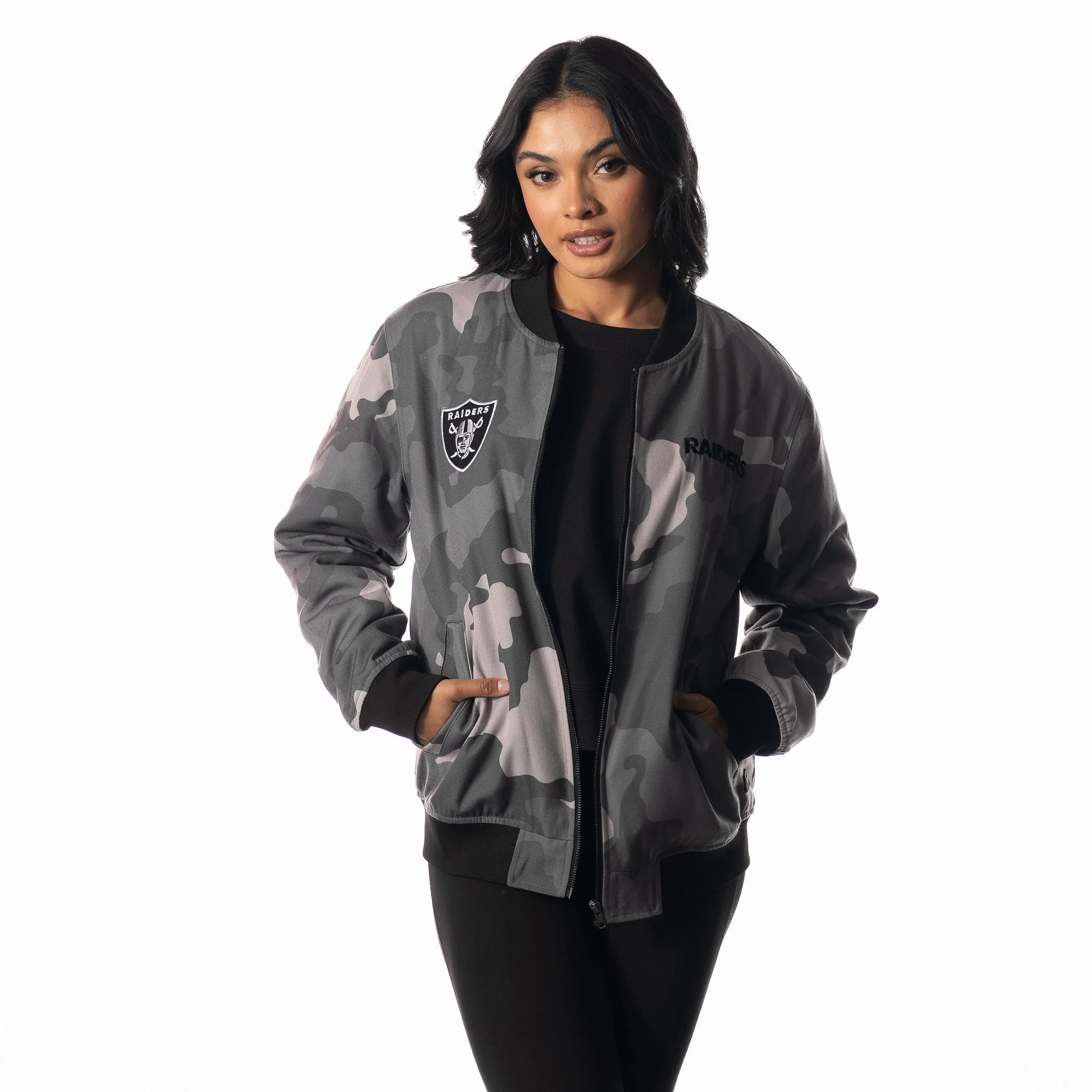 Las Vegas Raiders Unisex Camo Bomber - Camo Grey - Image 4
