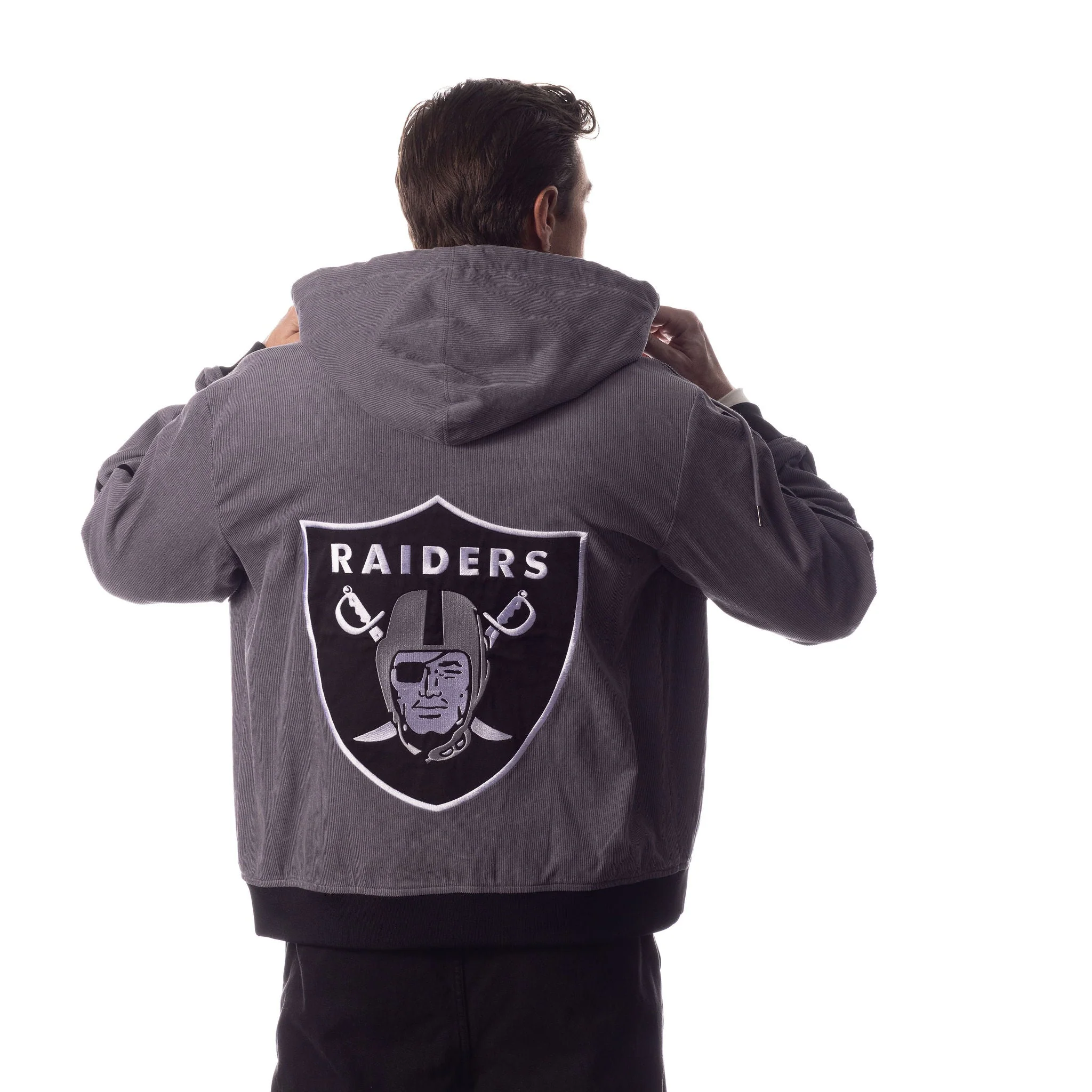 Las Vegas Raiders Unisex Corduroy Full Zip Bomber - Grey - Image 3