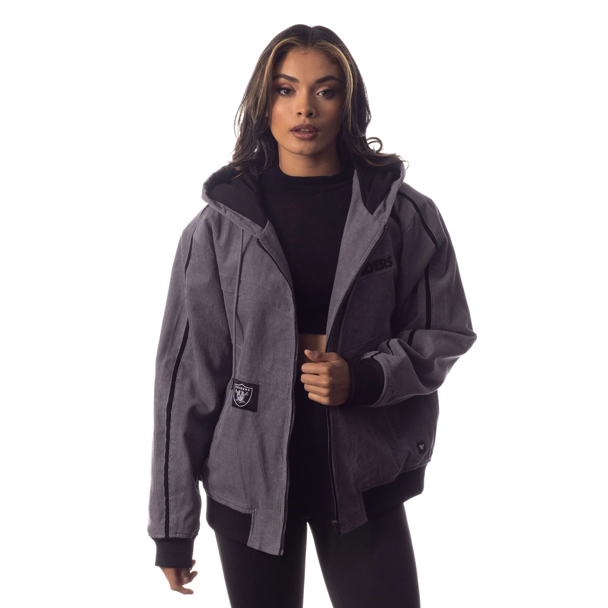Las Vegas Raiders Unisex Corduroy Full Zip Bomber - Grey - Image 4