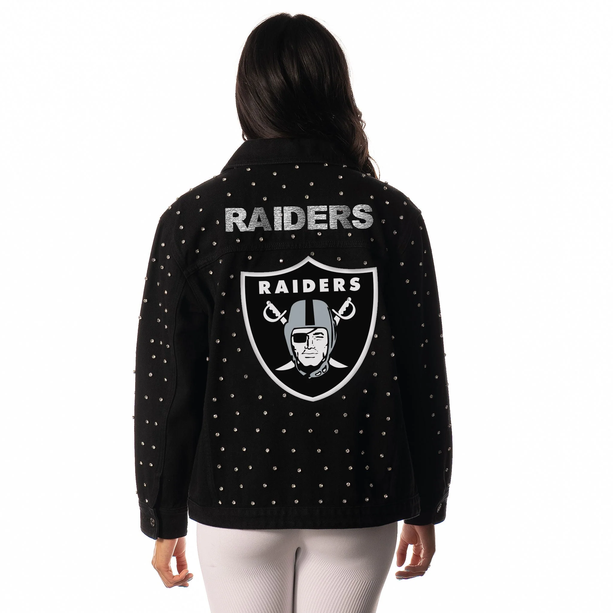 Las Vegas Raiders Womens Denim Rhinestone- Denim - Image 3