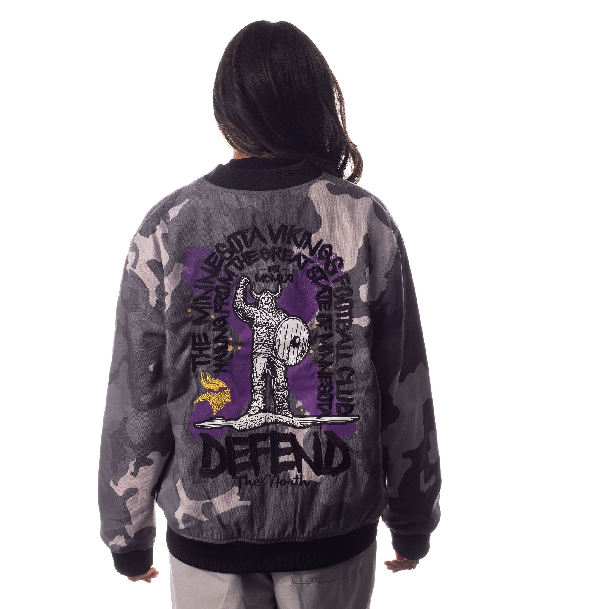 Minnesota Vikings Unisex Camo Bomber - Camo Grey - Image 3