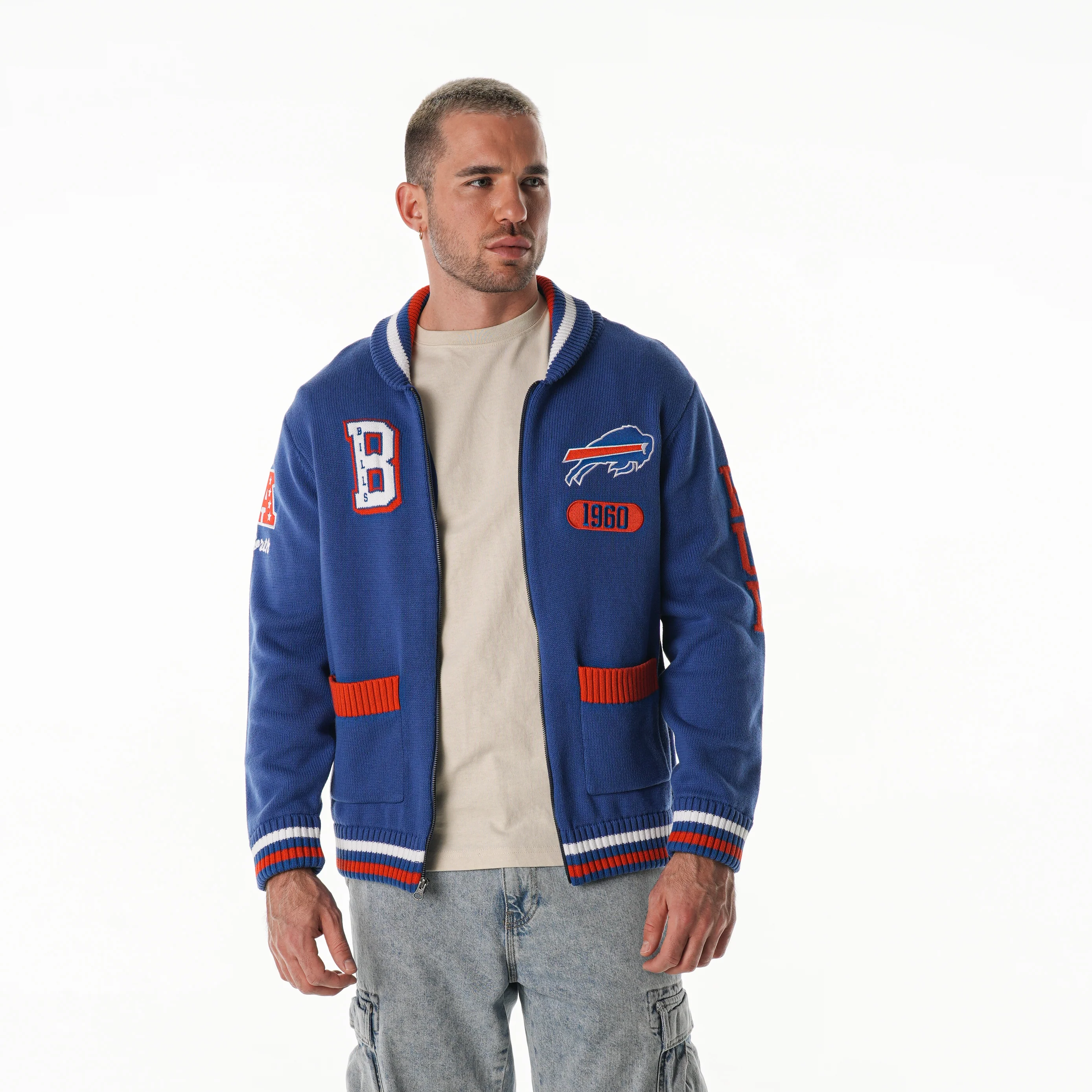 Buffalo Bills Unisex Jacquard Zip Front Sweater - Black - Image 2