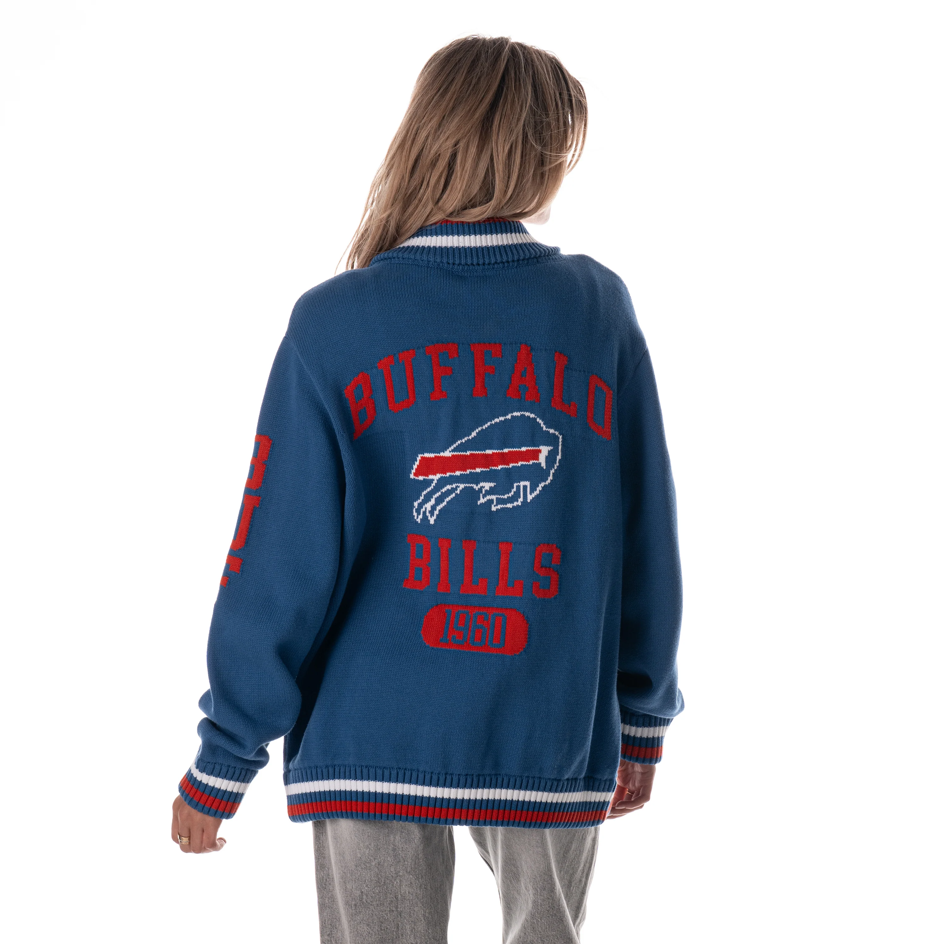 Buffalo Bills Unisex Jacquard Zip Front Sweater - Black - Image 4