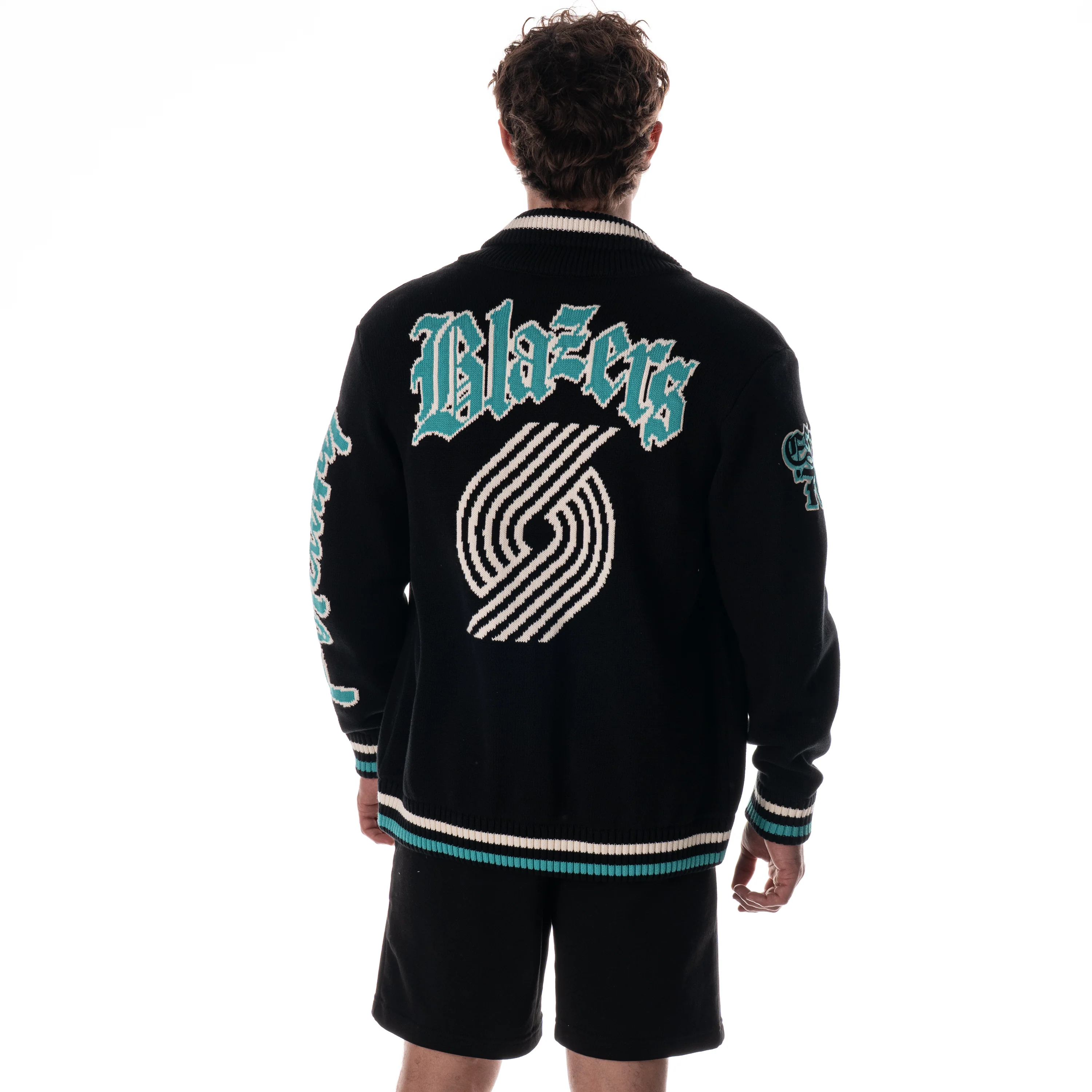 Portland Trailblazers Jacquard Zip Front Sweater - Black - Image 2