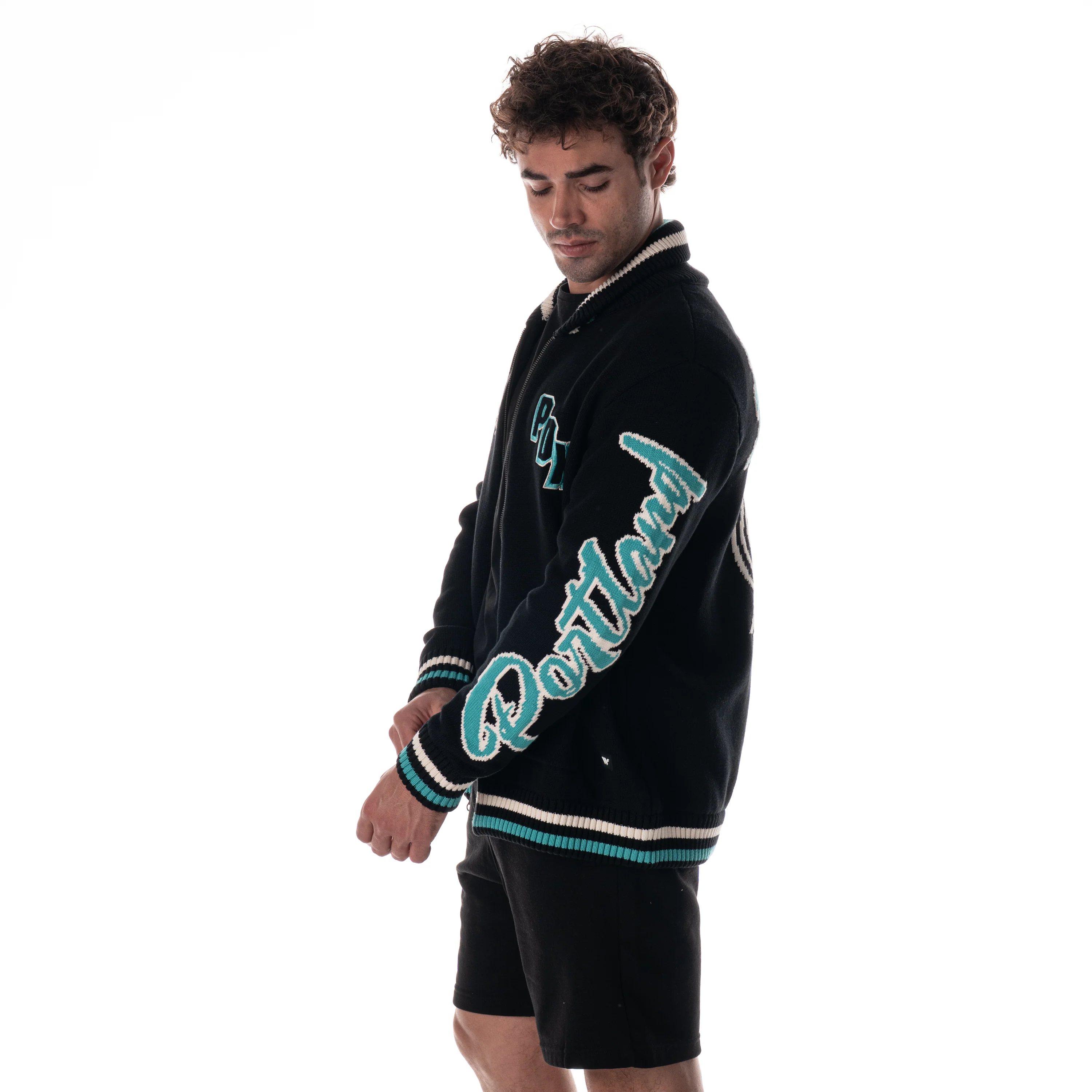 Portland Trailblazers Jacquard Zip Front Sweater - Black - Image 5