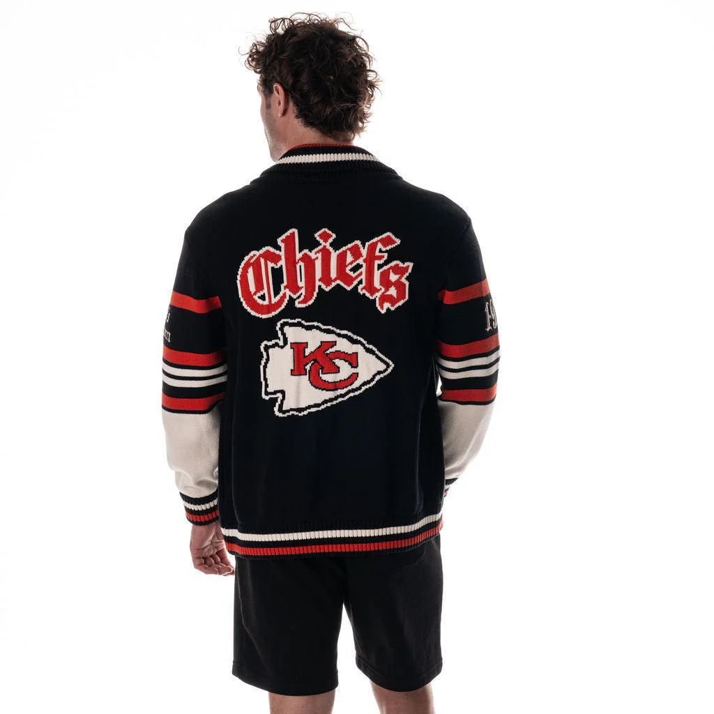 Kansas City Chiefs Unisex Jacquard Zip Front Sweater - Black - Image 3