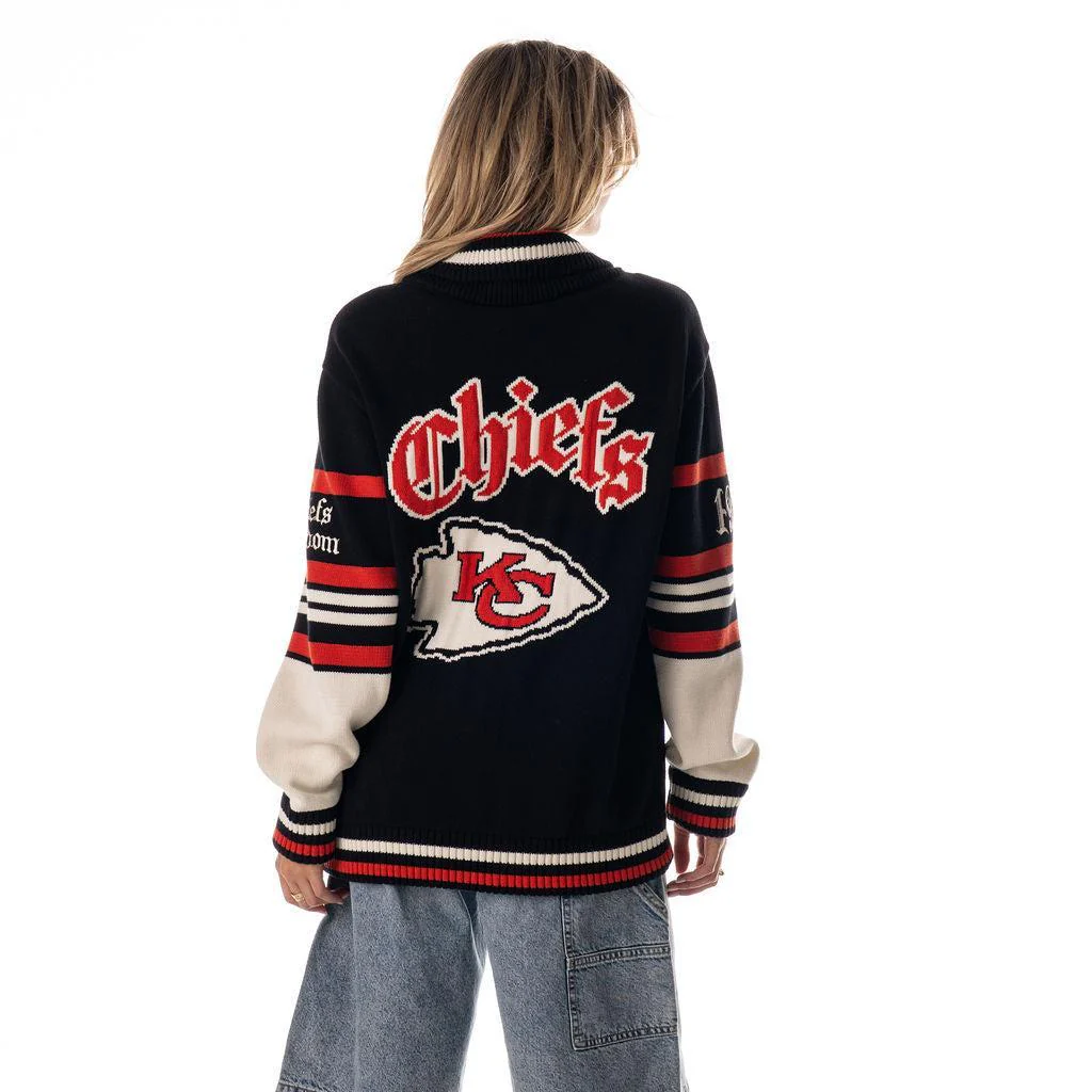 Kansas City Chiefs Unisex Jacquard Zip Front Sweater - Black - Image 4