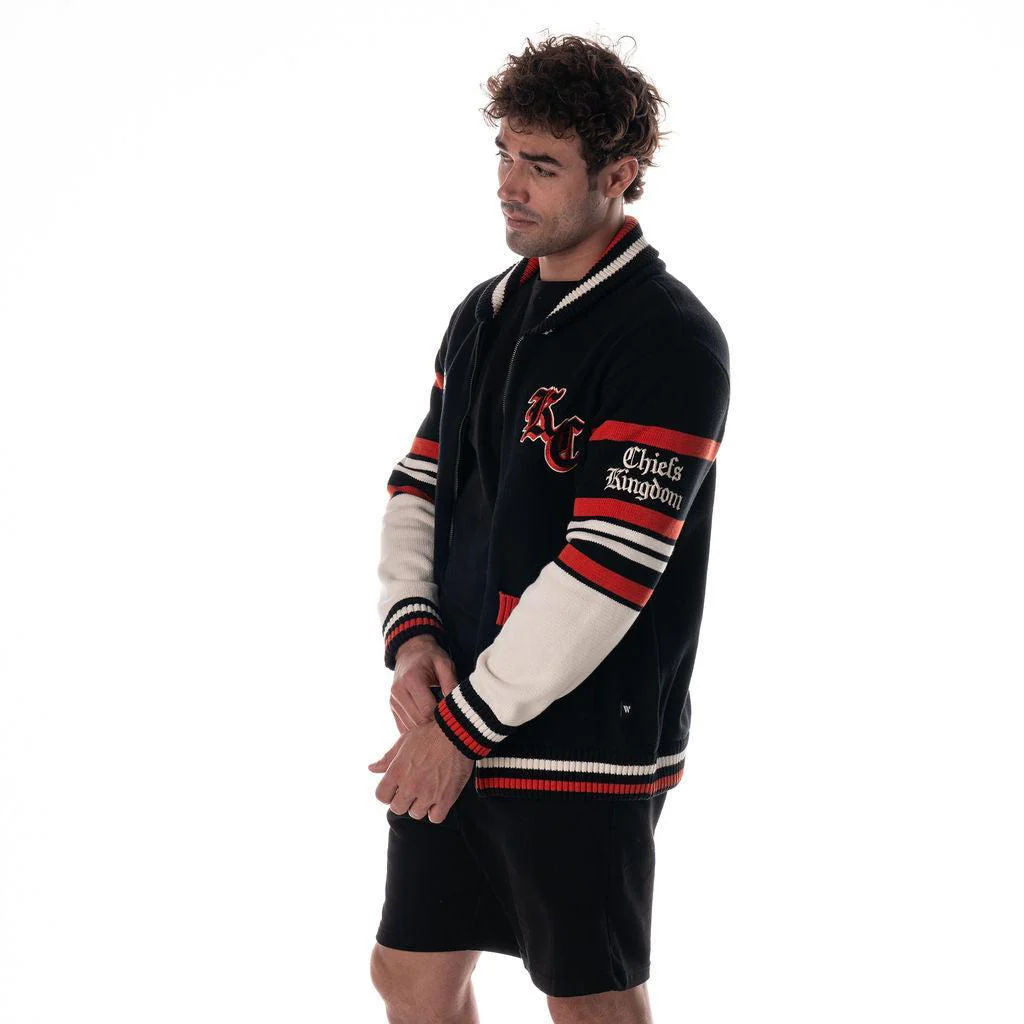 Kansas City Chiefs Unisex Jacquard Zip Front Sweater - Black - Image 6