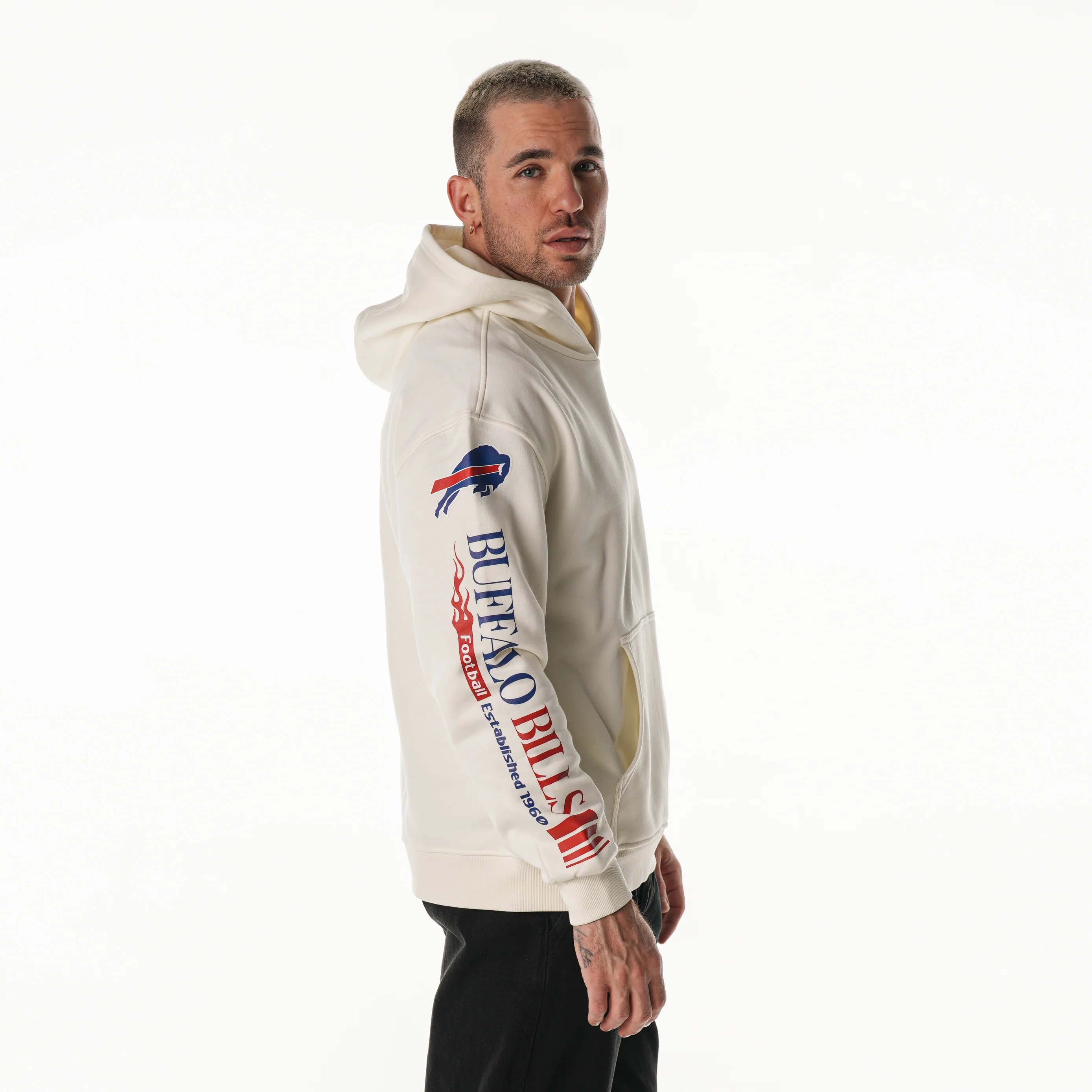 Buffalo Bills Unisex Graphic Sleeve Hoodie - Vintage White - Image 4