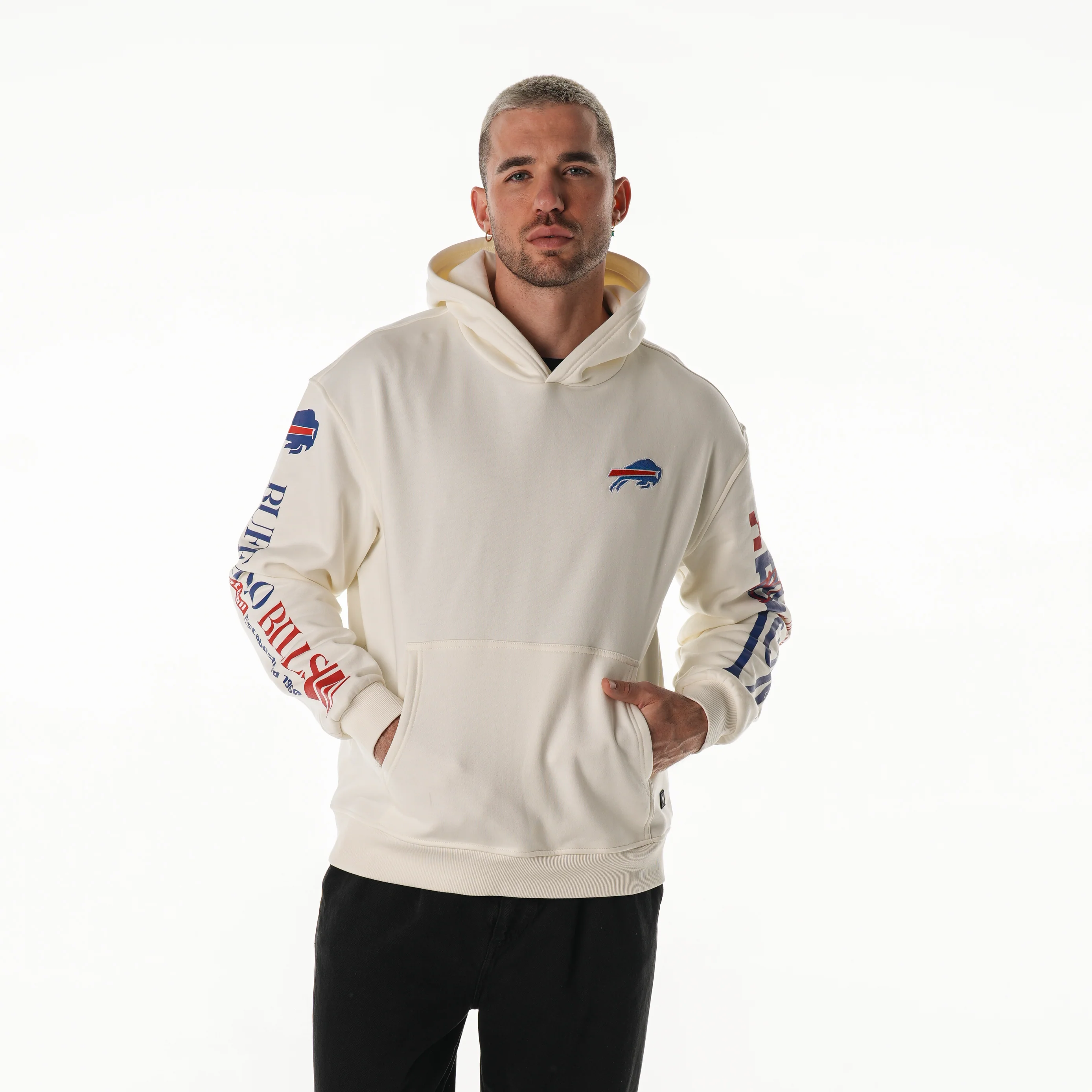 Buffalo Bills Unisex Graphic Sleeve Hoodie - Vintage White - Image 5