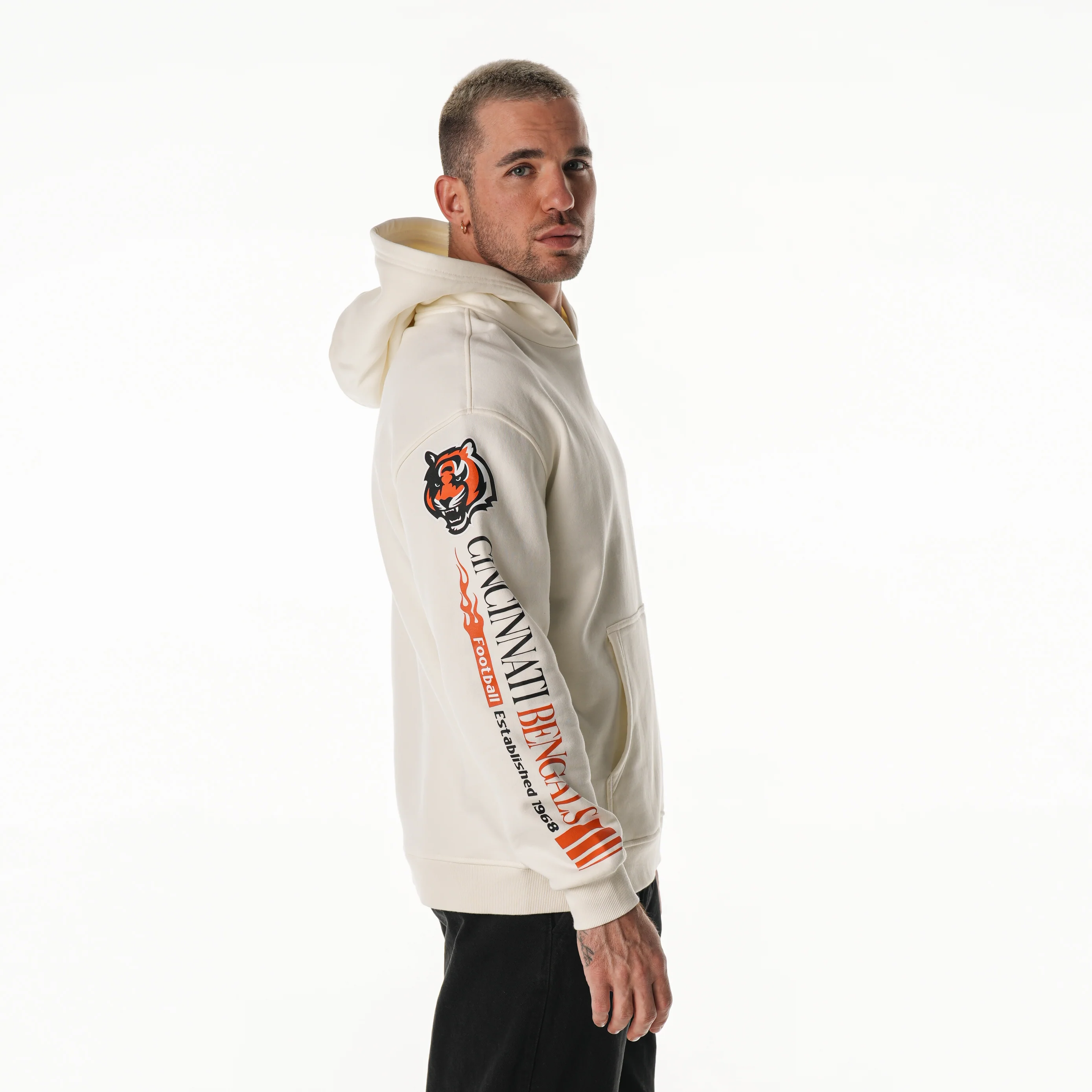 Cincinnati Bengals Unisex Graphic Sleeve Hoodie - Vintage White - Image 3
