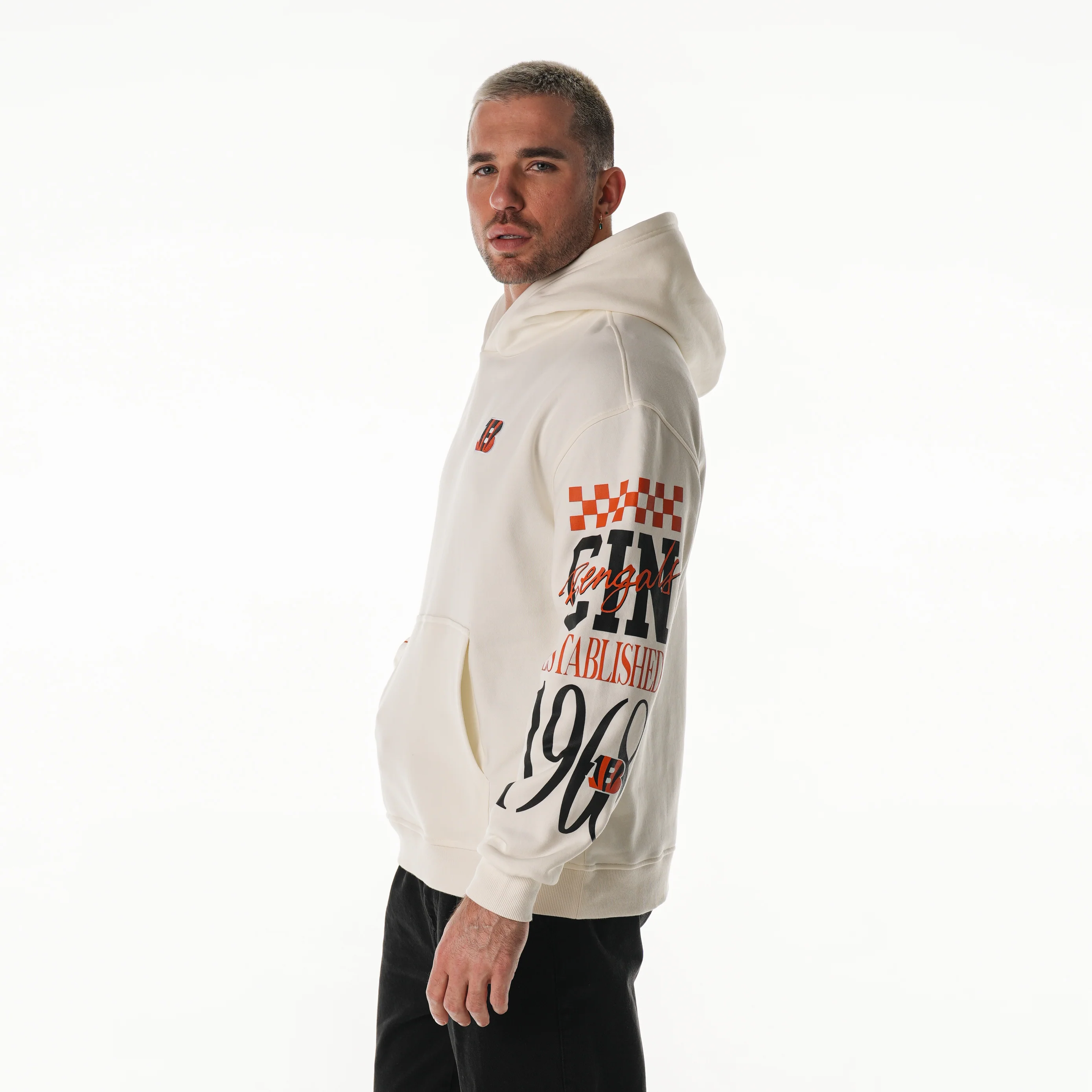 Cincinnati Bengals Unisex Graphic Sleeve Hoodie - Vintage White - Image 4