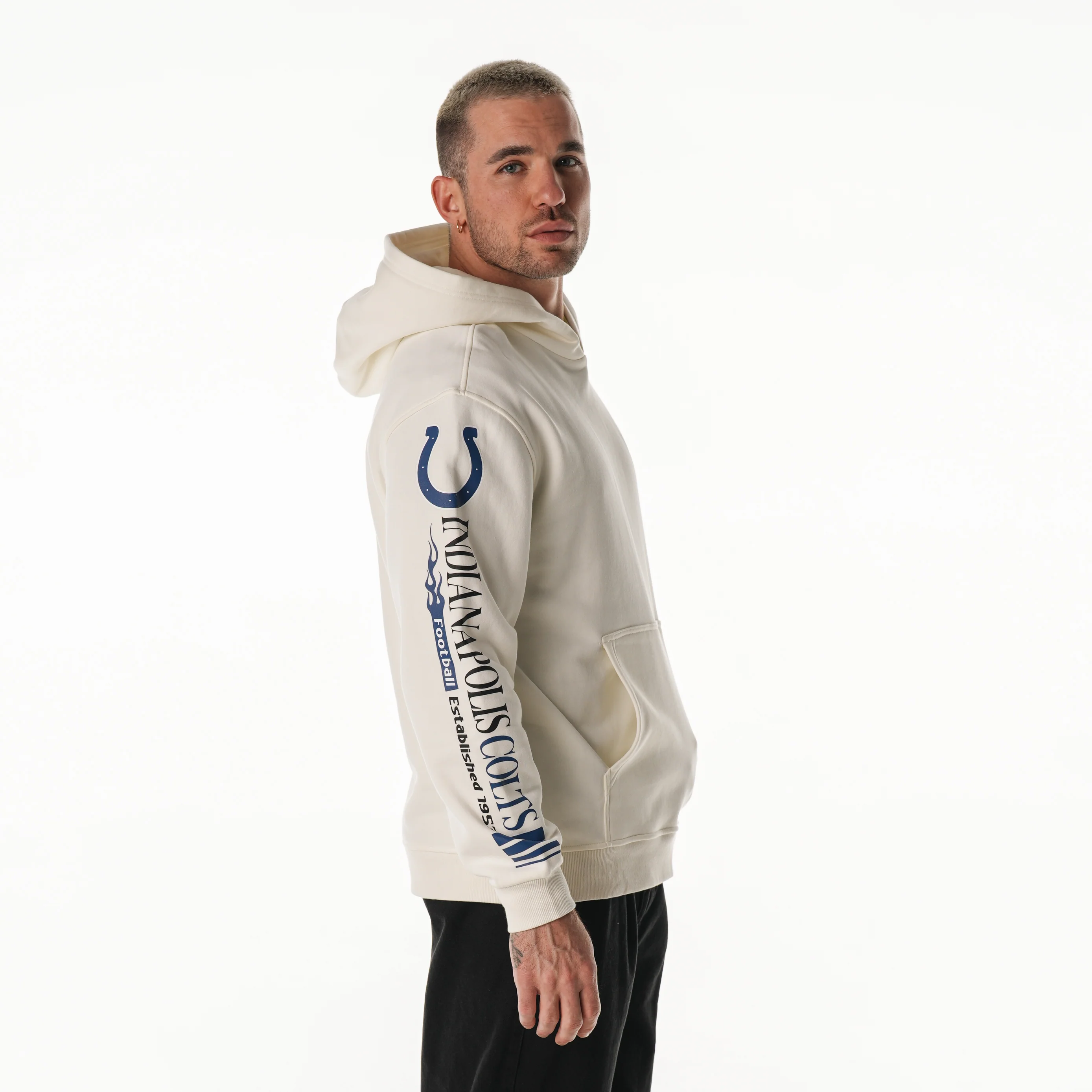 Indy Colts Unisex Graphic Sleeve Hoodie - Vintage White - Image 3