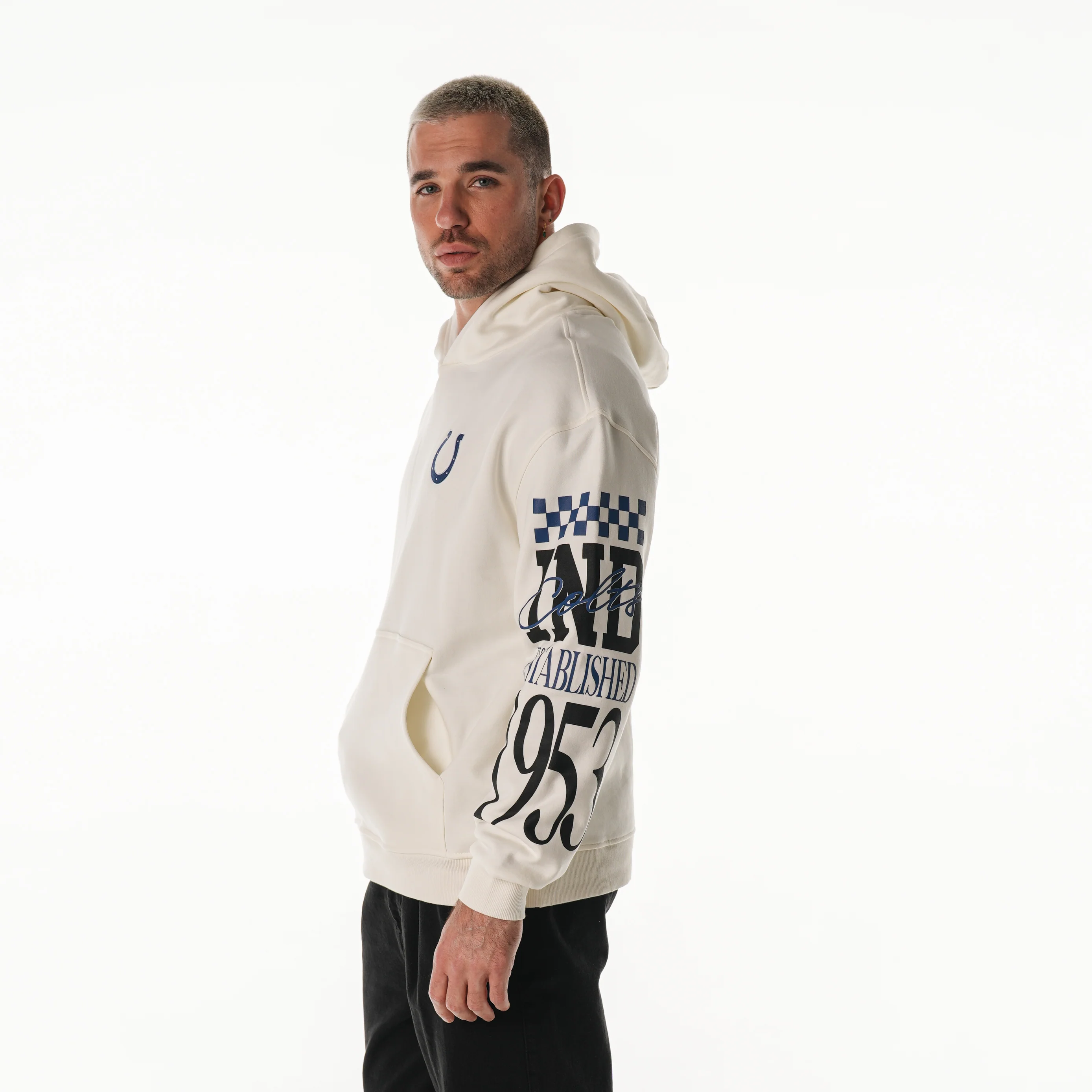 Indy Colts Unisex Graphic Sleeve Hoodie - Vintage White - Image 5