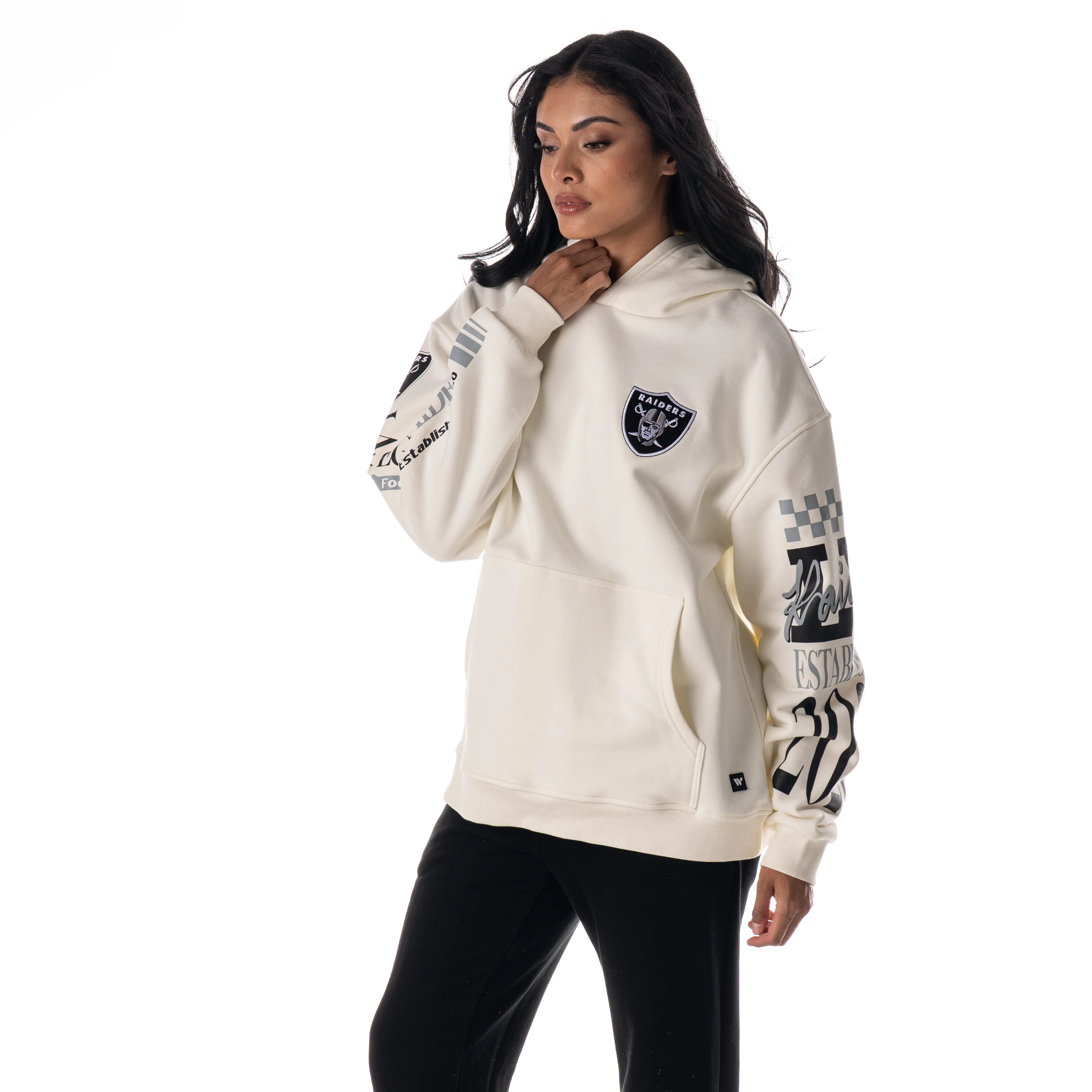 Las Vegas Raiders Unisex Graphic Sleeve Hoodie - Vintage White - Image 3