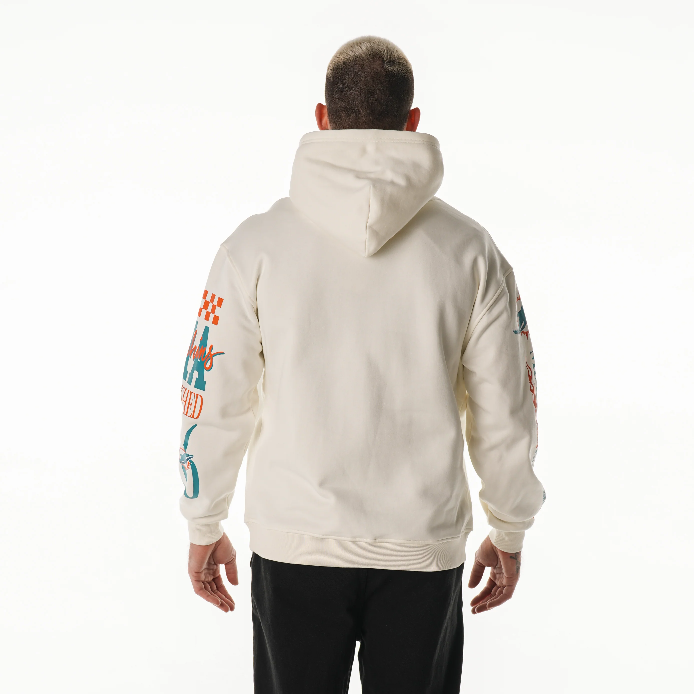 Miami Dolphins Unisex Graphic Sleeve Hoodie - Vintage White - Image 4