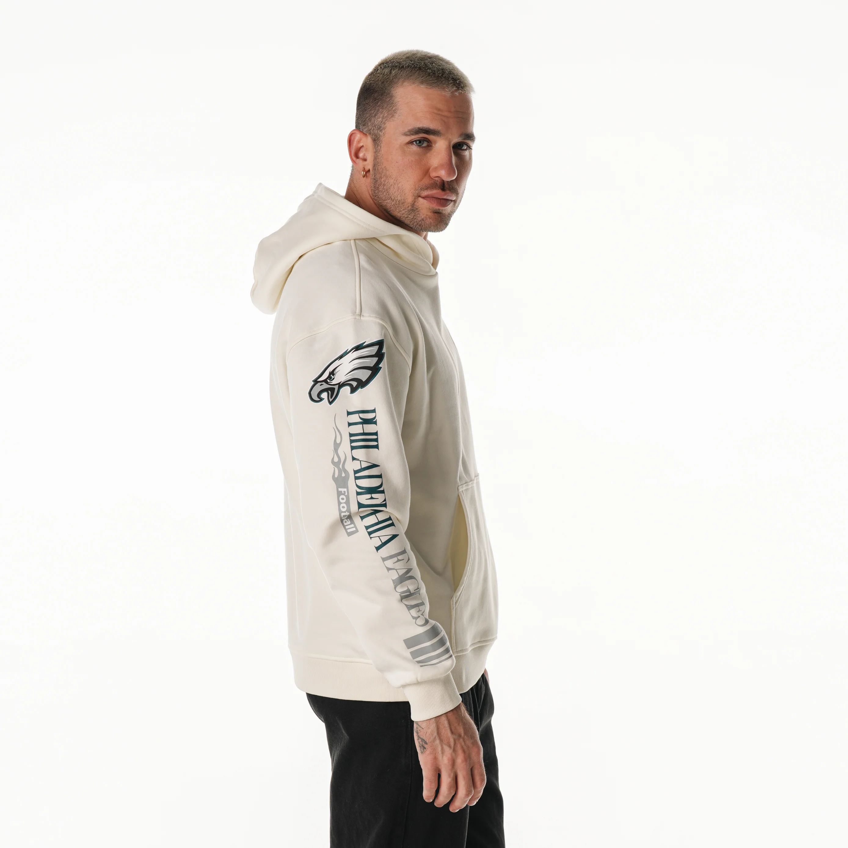 Philadelphia Eagles Unisex Graphic Sleeve Hoodie - Vintage White - Image 4