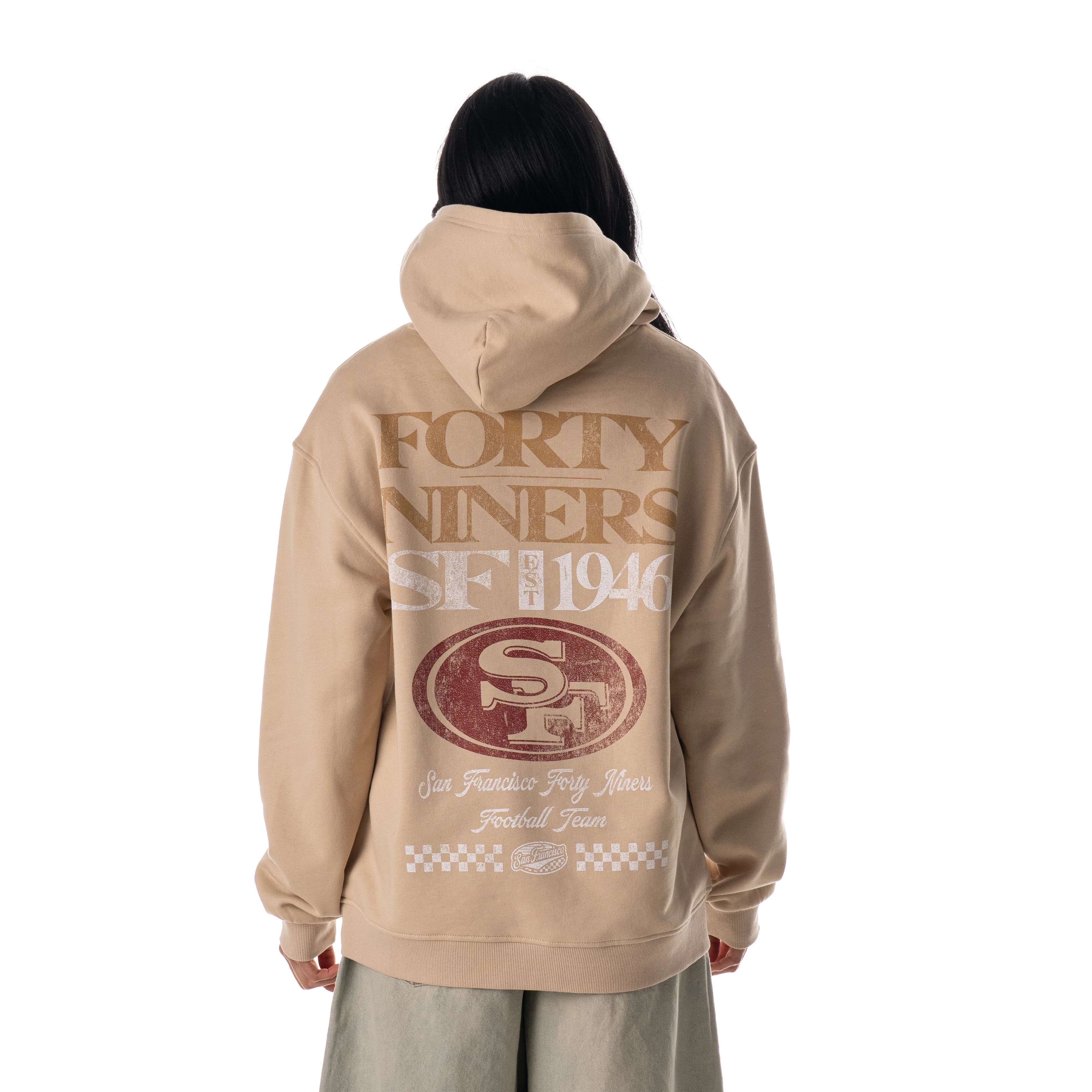 San Francisco 49ers Unisex Oversized Graphic Hoodie Fleece - Tan - Image 3