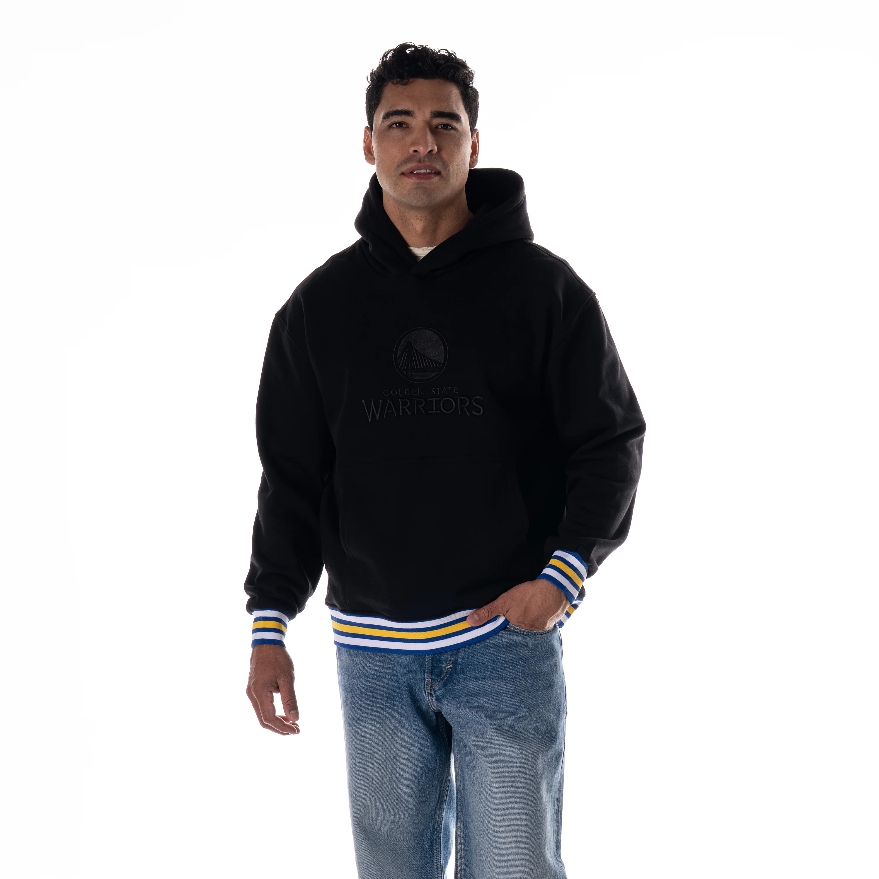 Golden State Warriors Unisex Hoodie W/Contrast Rib - Black - Image 3