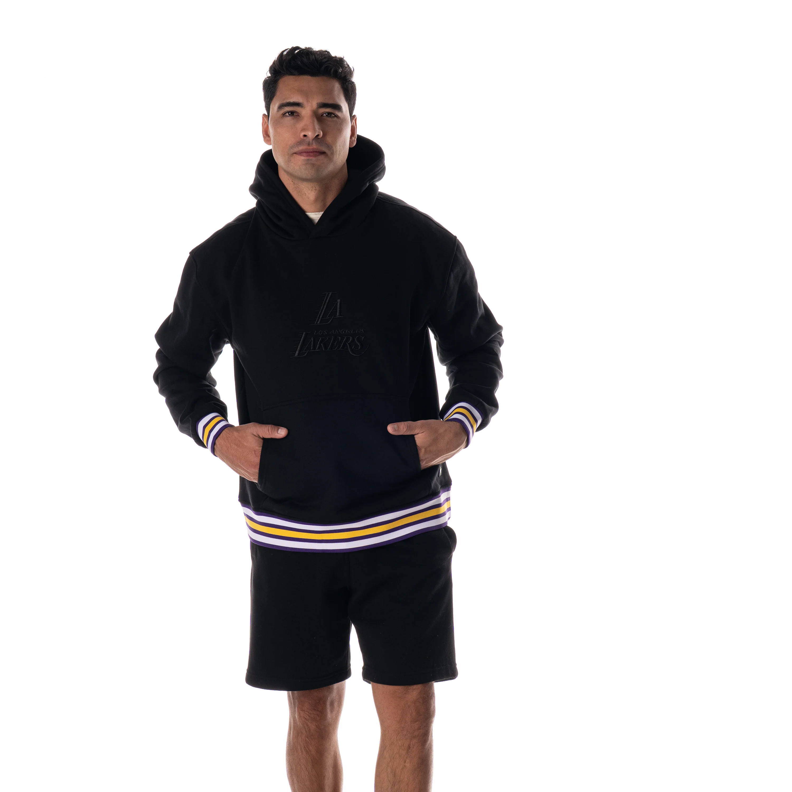 Los Angeles Lakers Unisex Hoodie W/Contrast Rib - Black - Image 3