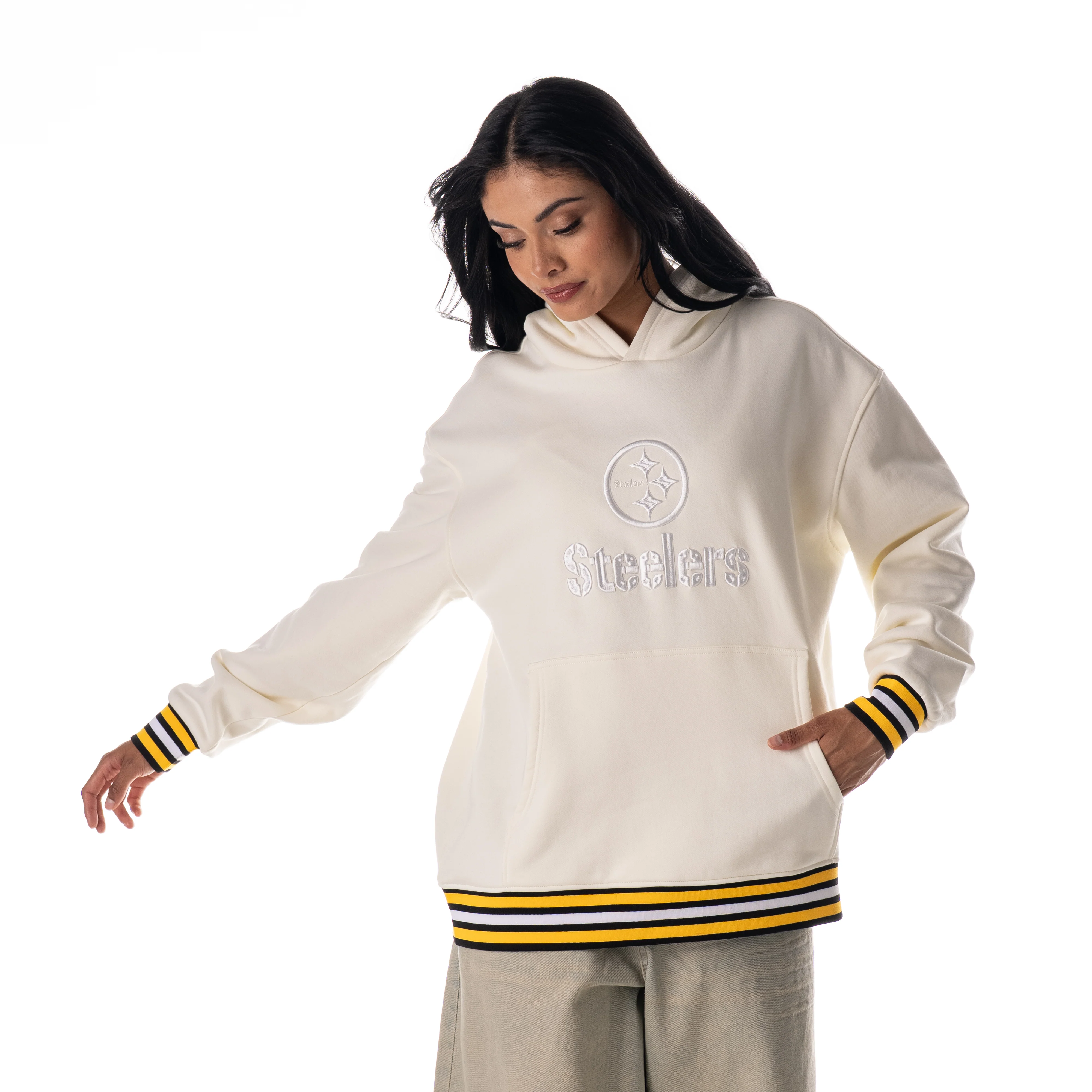 Pittsburgh Steelers Unisex Hoodie Fleece w/ Contract Rib - Vintage White - Image 3