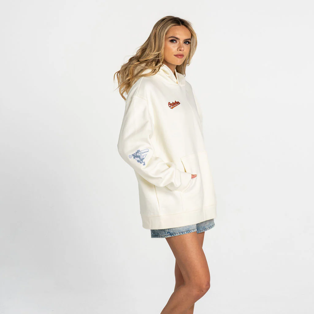 Baltimore Orioles Denim Patched Hoodie - White - Image 3