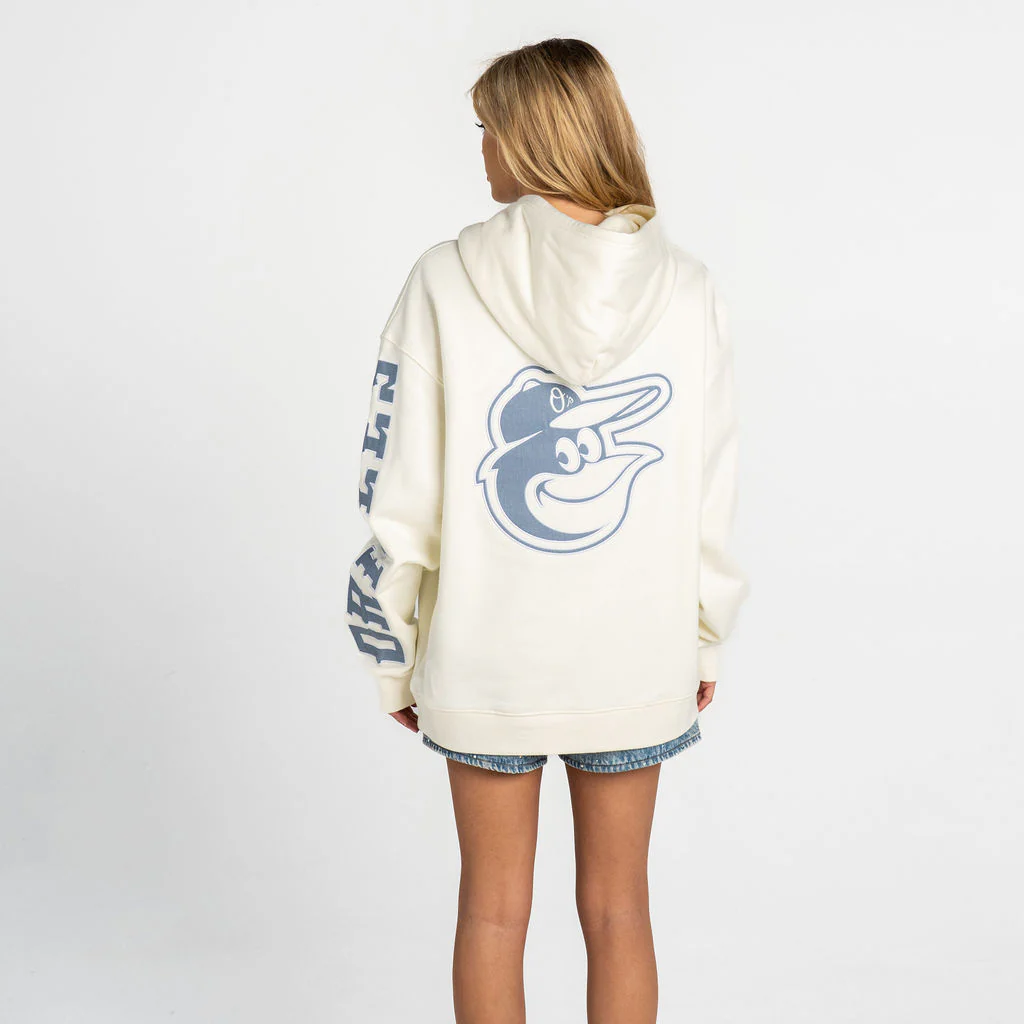 Baltimore Orioles Denim Patched Hoodie - White - Image 4