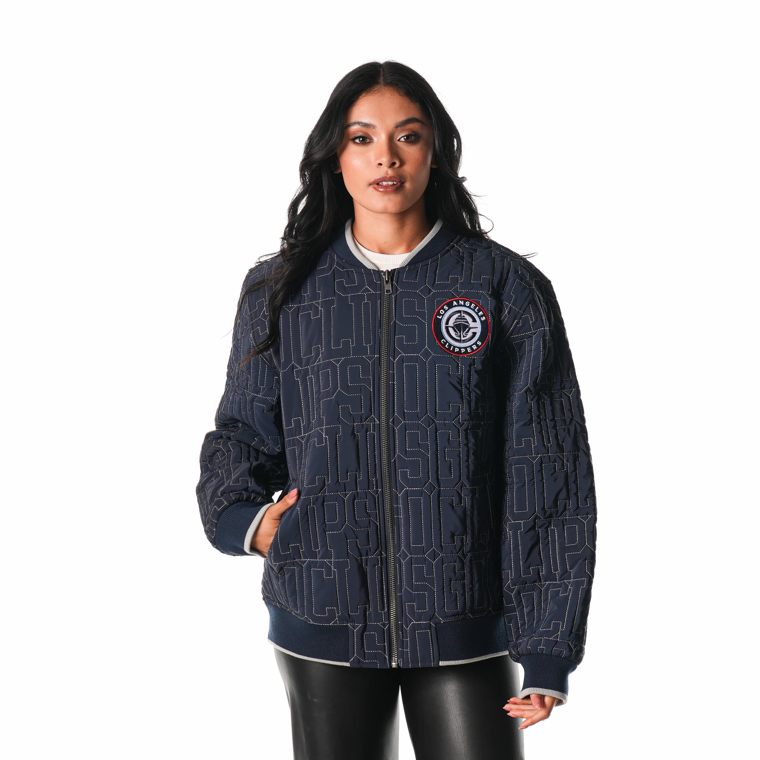 Los Angeles Clippers Unisex Quilted Bomber - Navy - Image 3