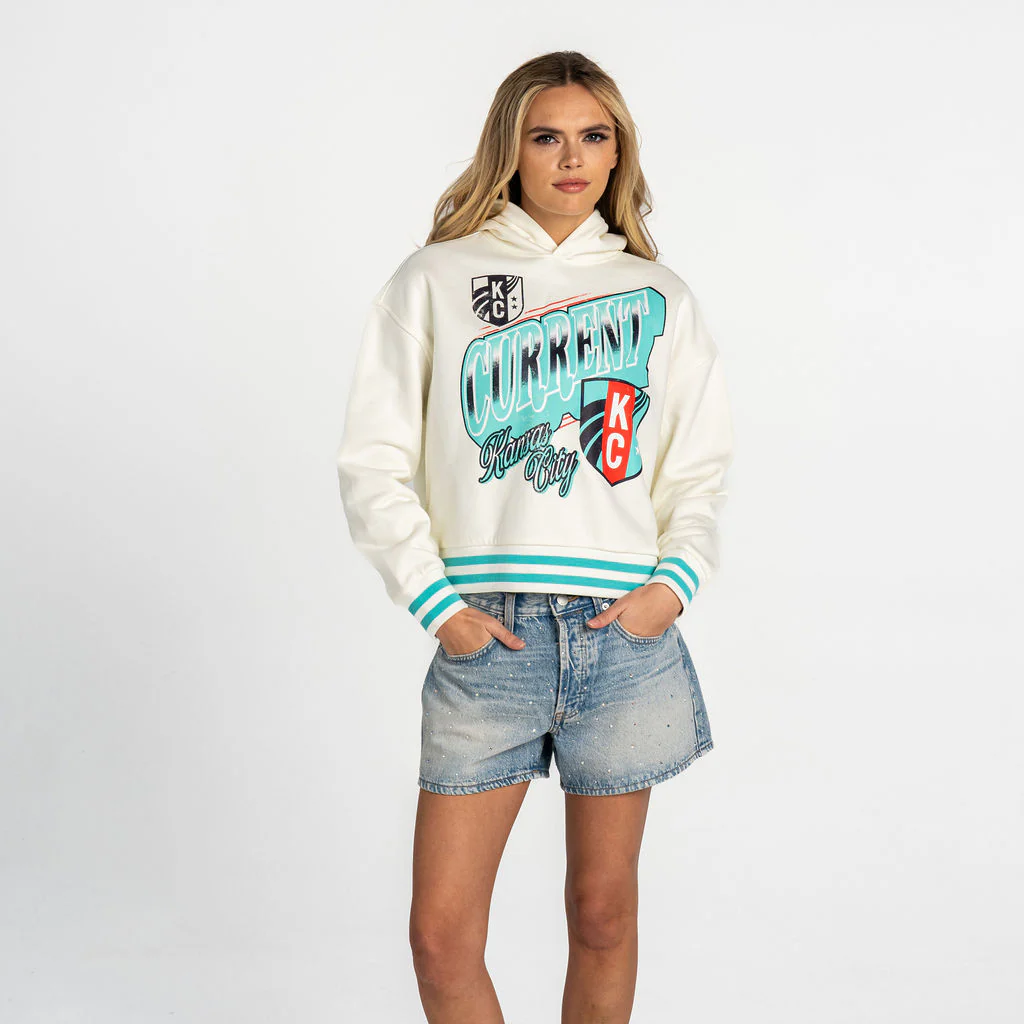 Kansas City Current Women's Cropped Hoodie - Vintage White - Image 3