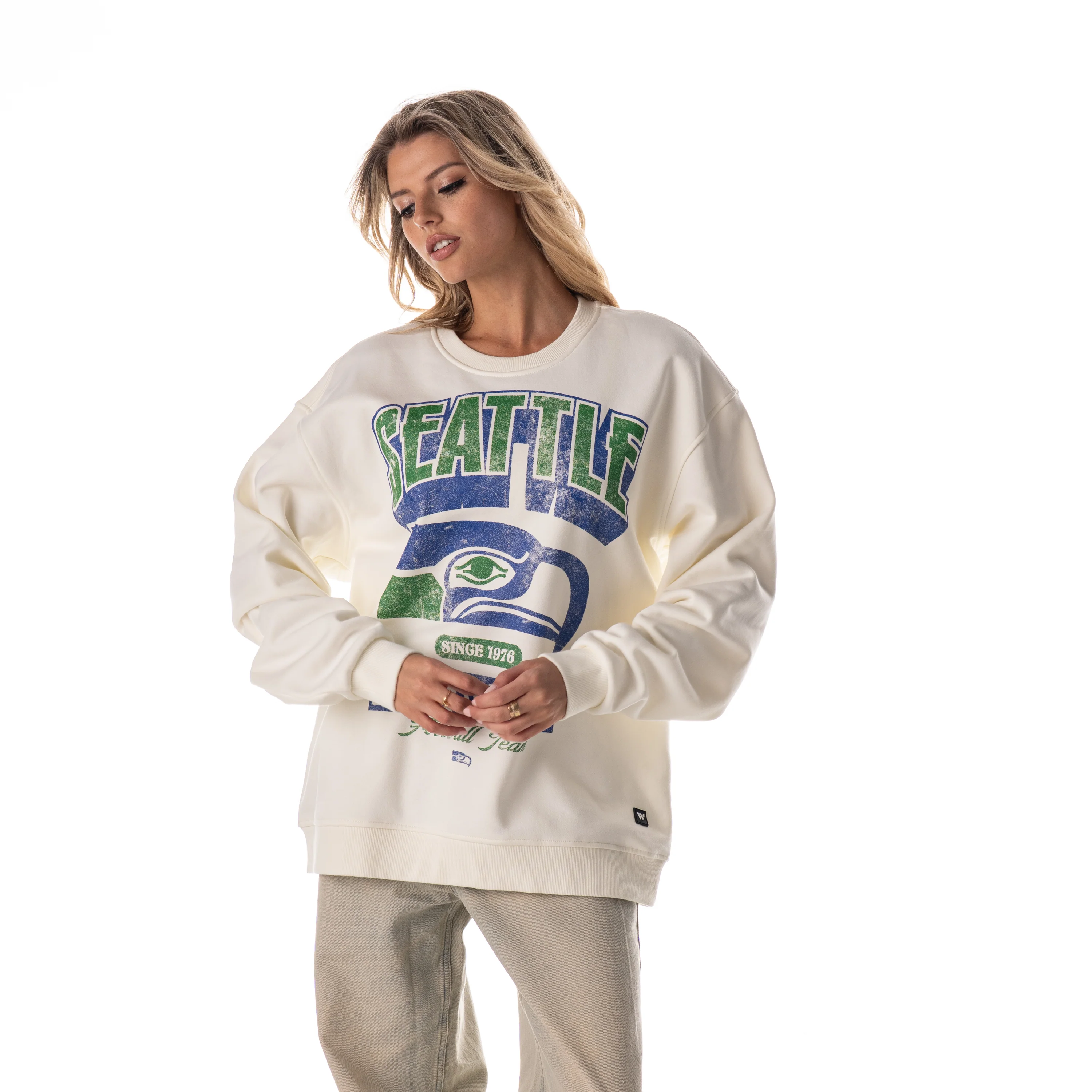 Seattle Seahawks Unisex Graphic Crew Fleece - Vintage White - Image 3