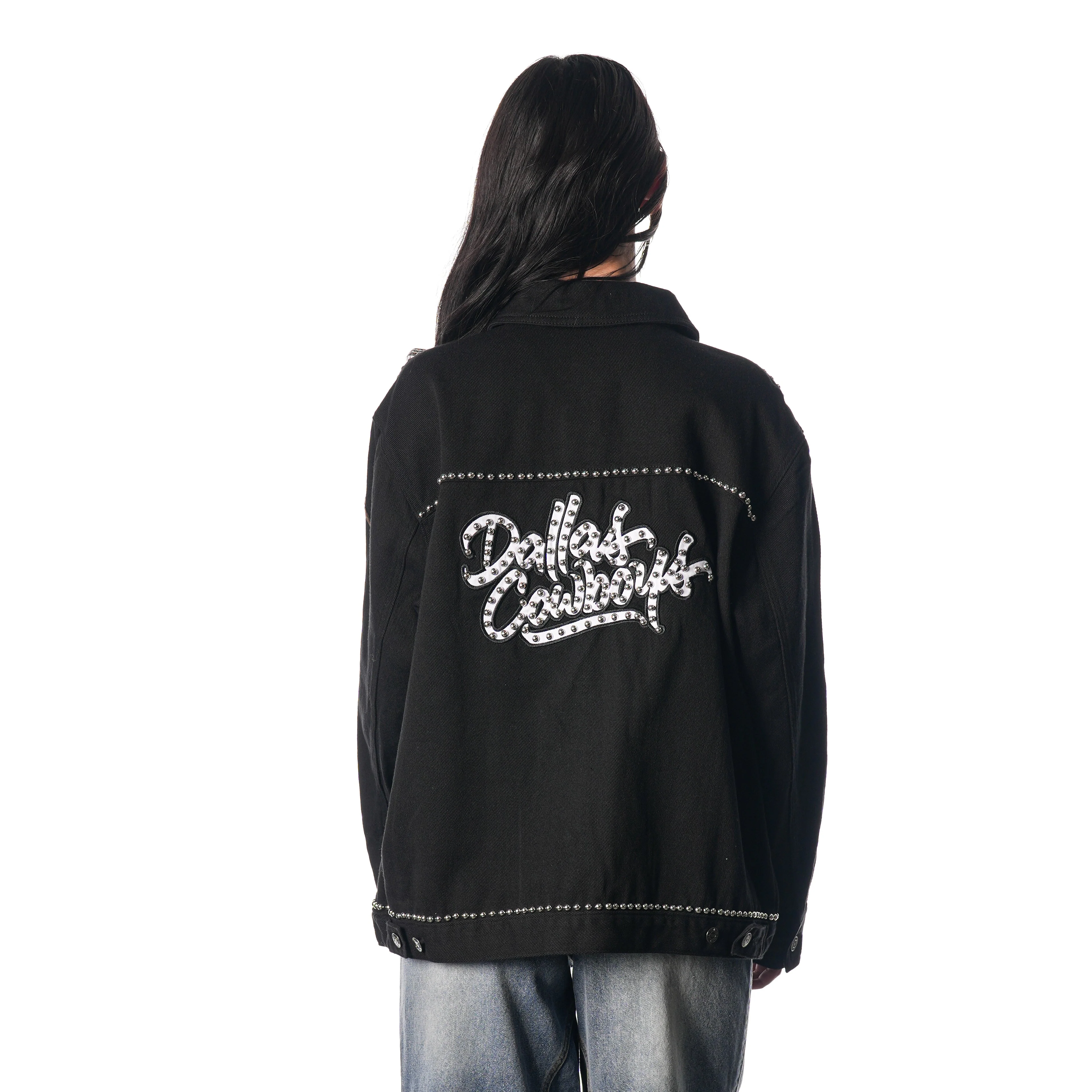Dallas Cowboys Denim Studded Jacket - Black - Image 2