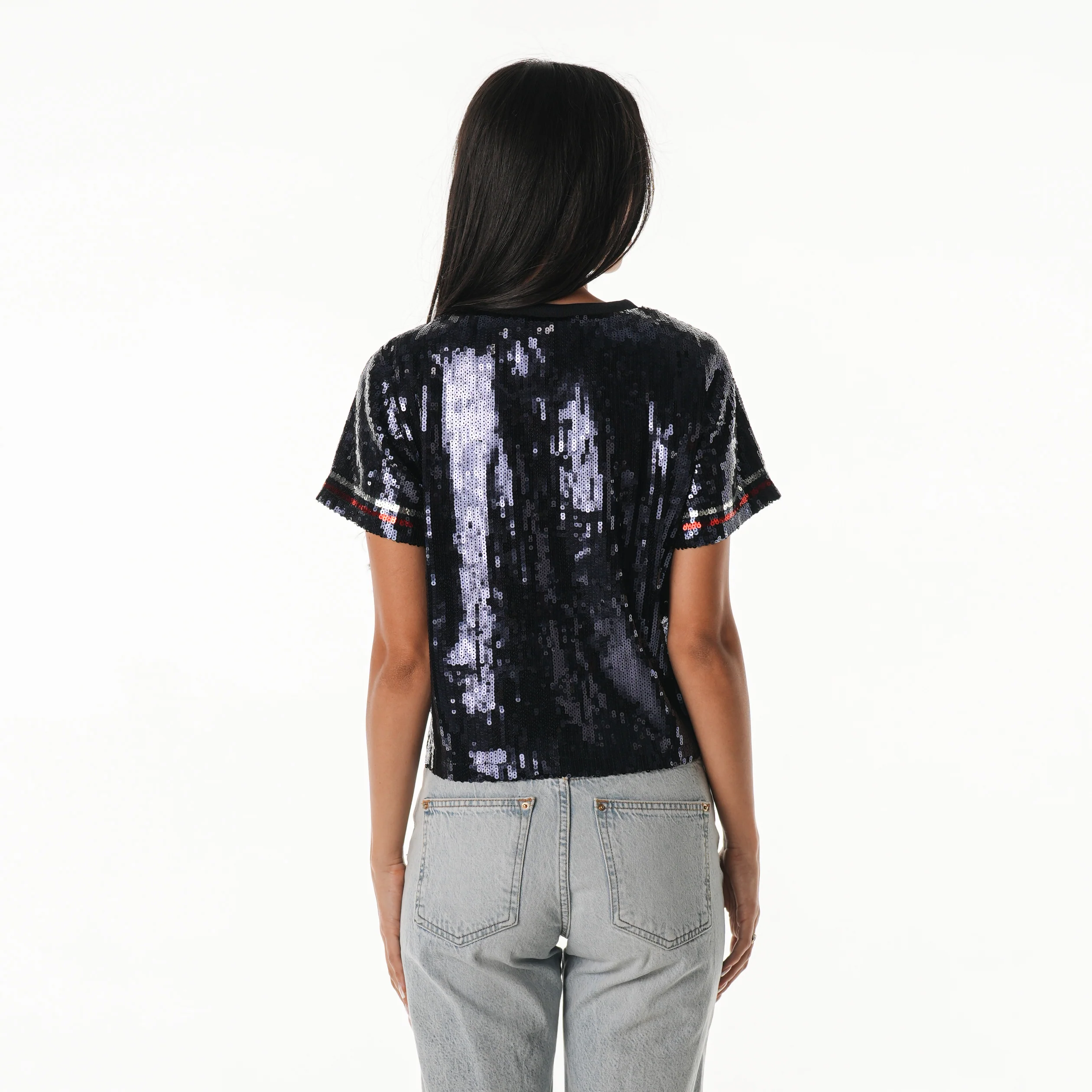 Philadelphia 76ers Women's Sequin Tee w/ Rhinestones - Blue - Image 2