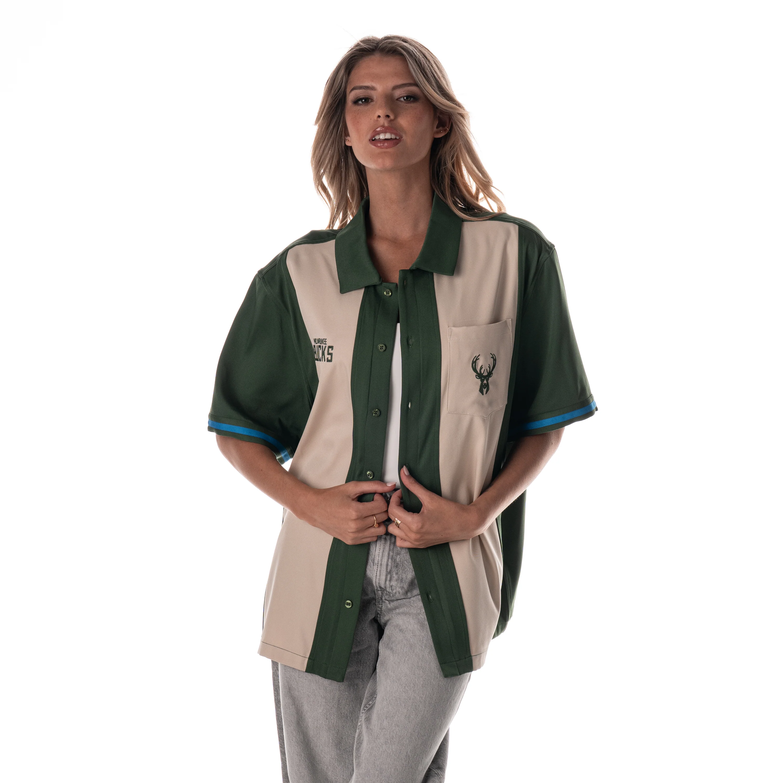 Milwaukee Bucks Unisex Bowler Button Down Shirt - Cream - Image 3