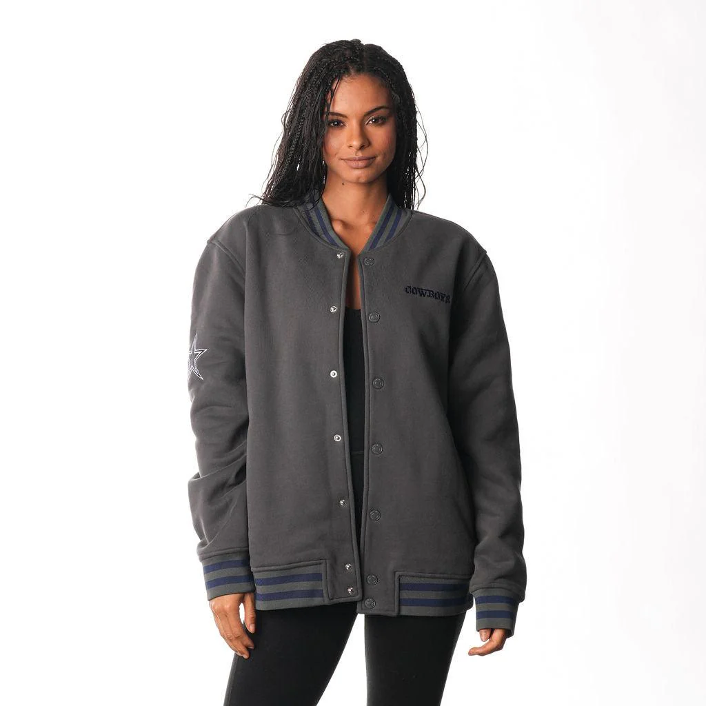 Dallas Cowboys Fleece Bomber Jacket - Grey - Image 3