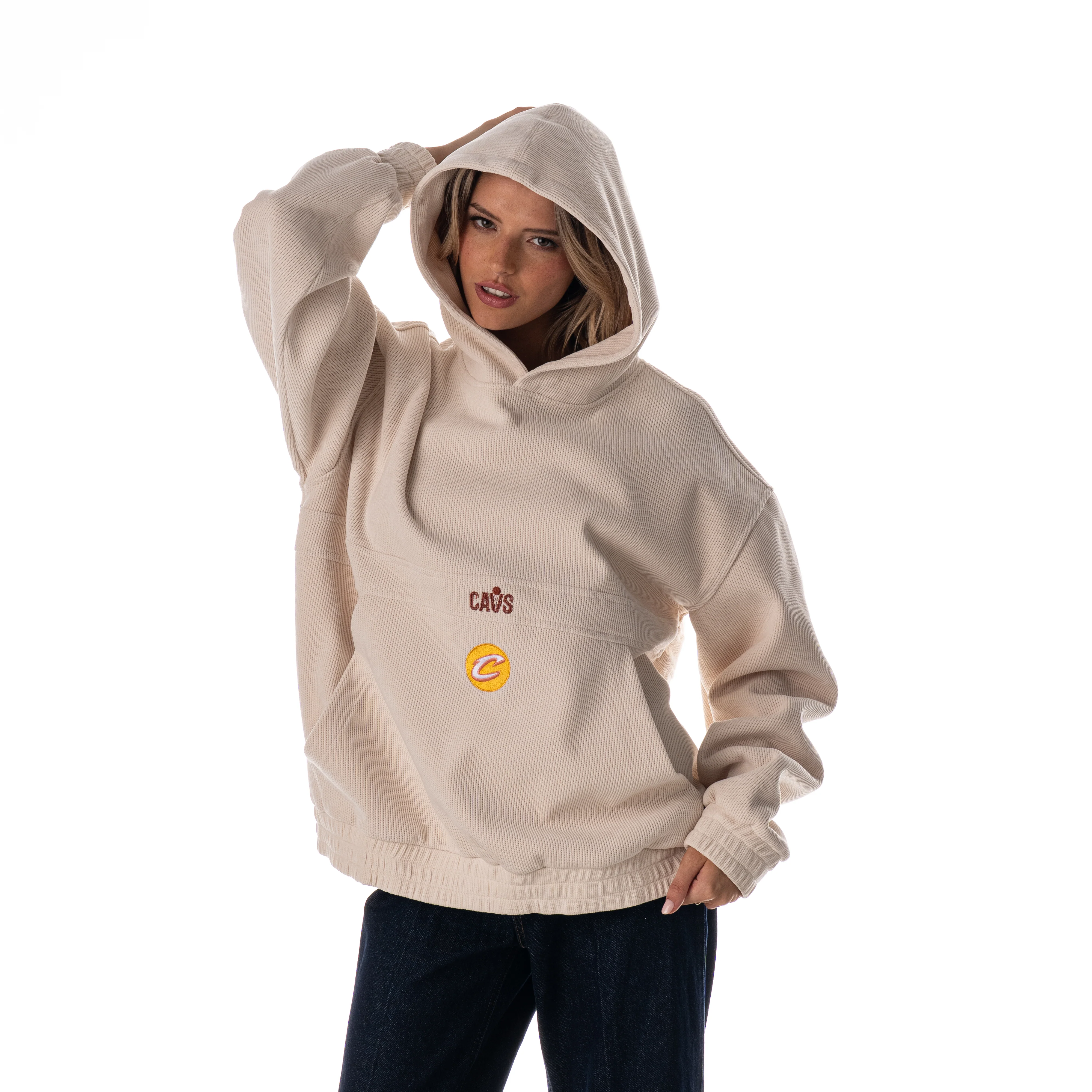 Cleveland Cavs Unisex Corduroy Hoodie - Cream - Image 3