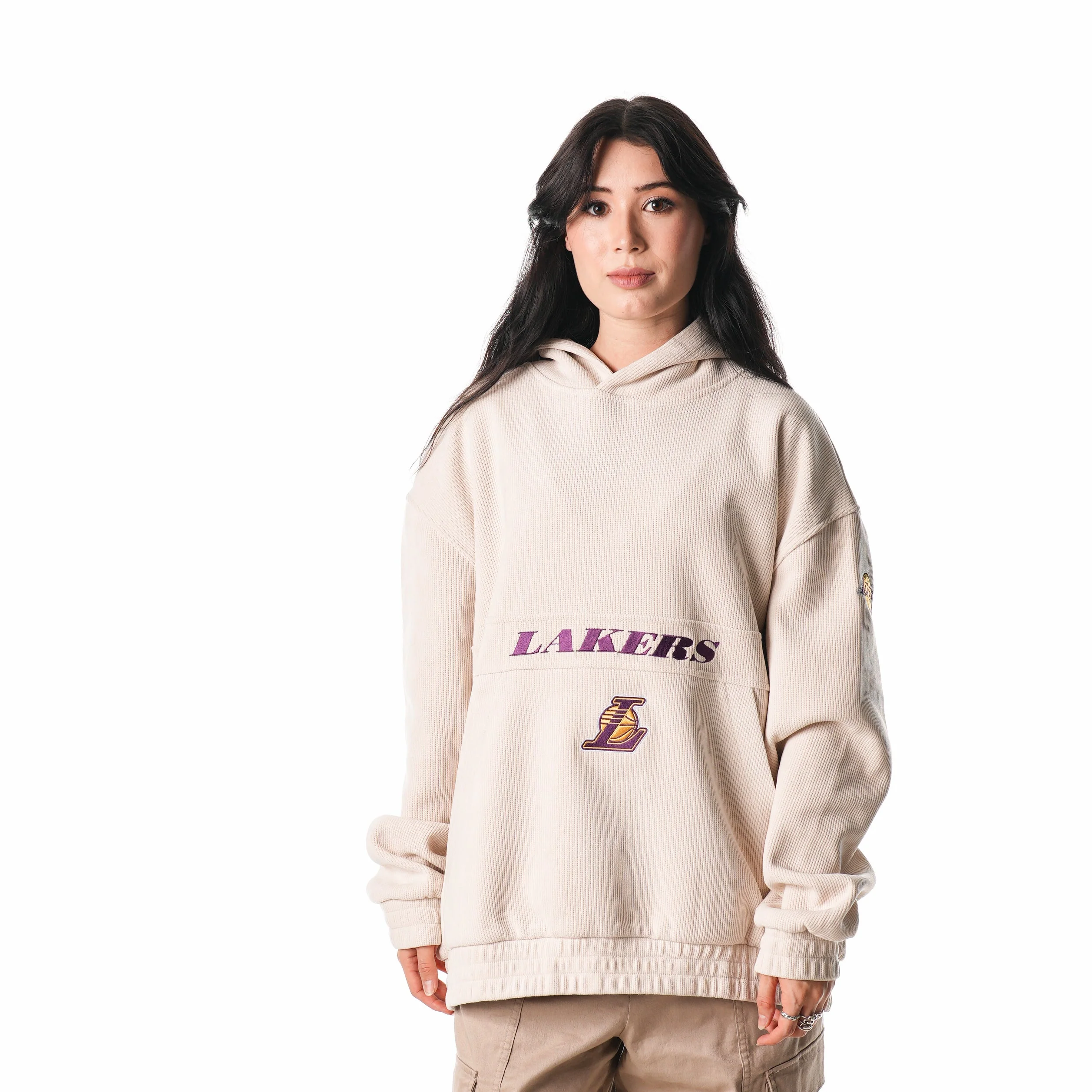 Los Angeles Lakers Unisex Corduroy Hoodie - Cream - Image 4