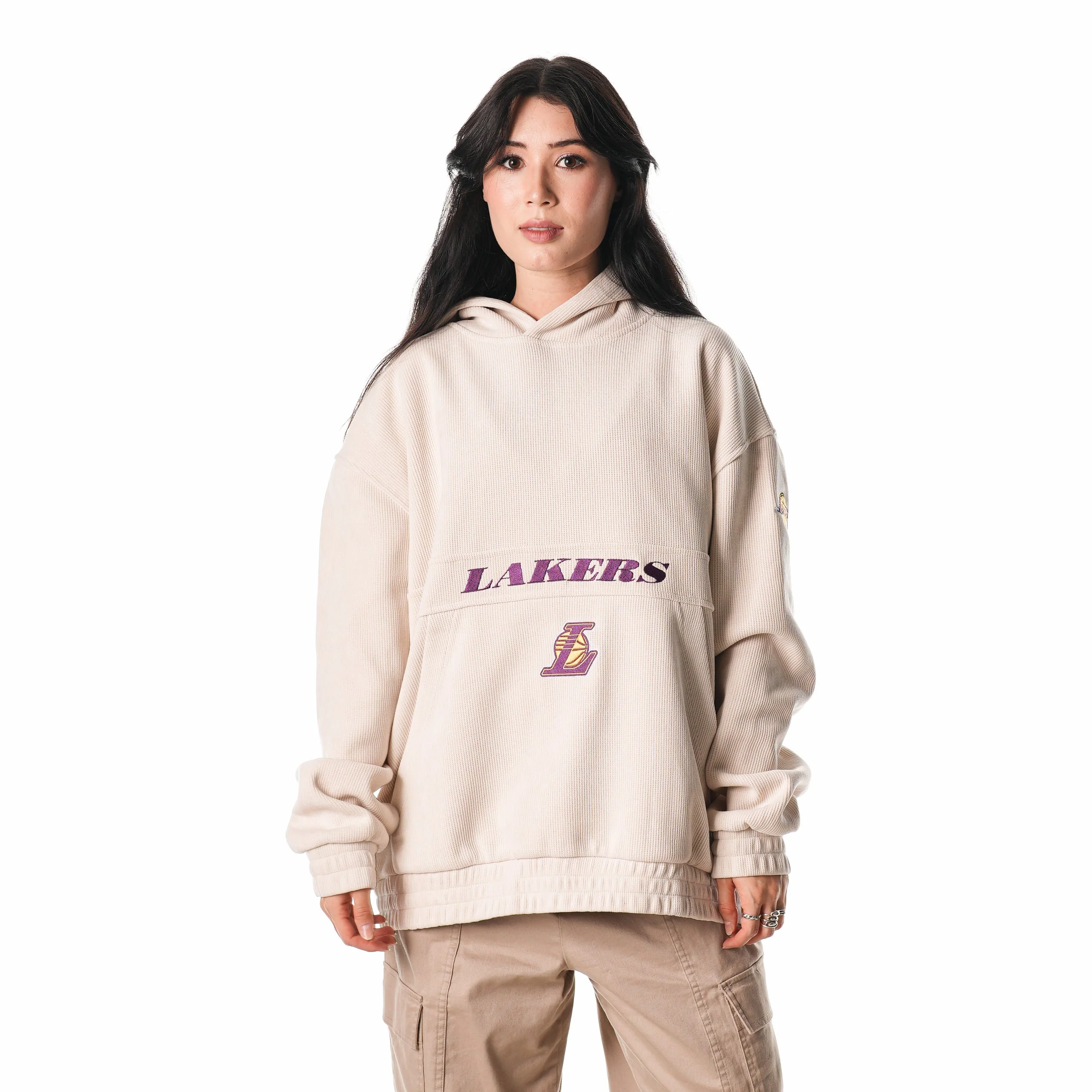 Los Angeles Lakers Unisex Corduroy Hoodie - Cream - Image 5