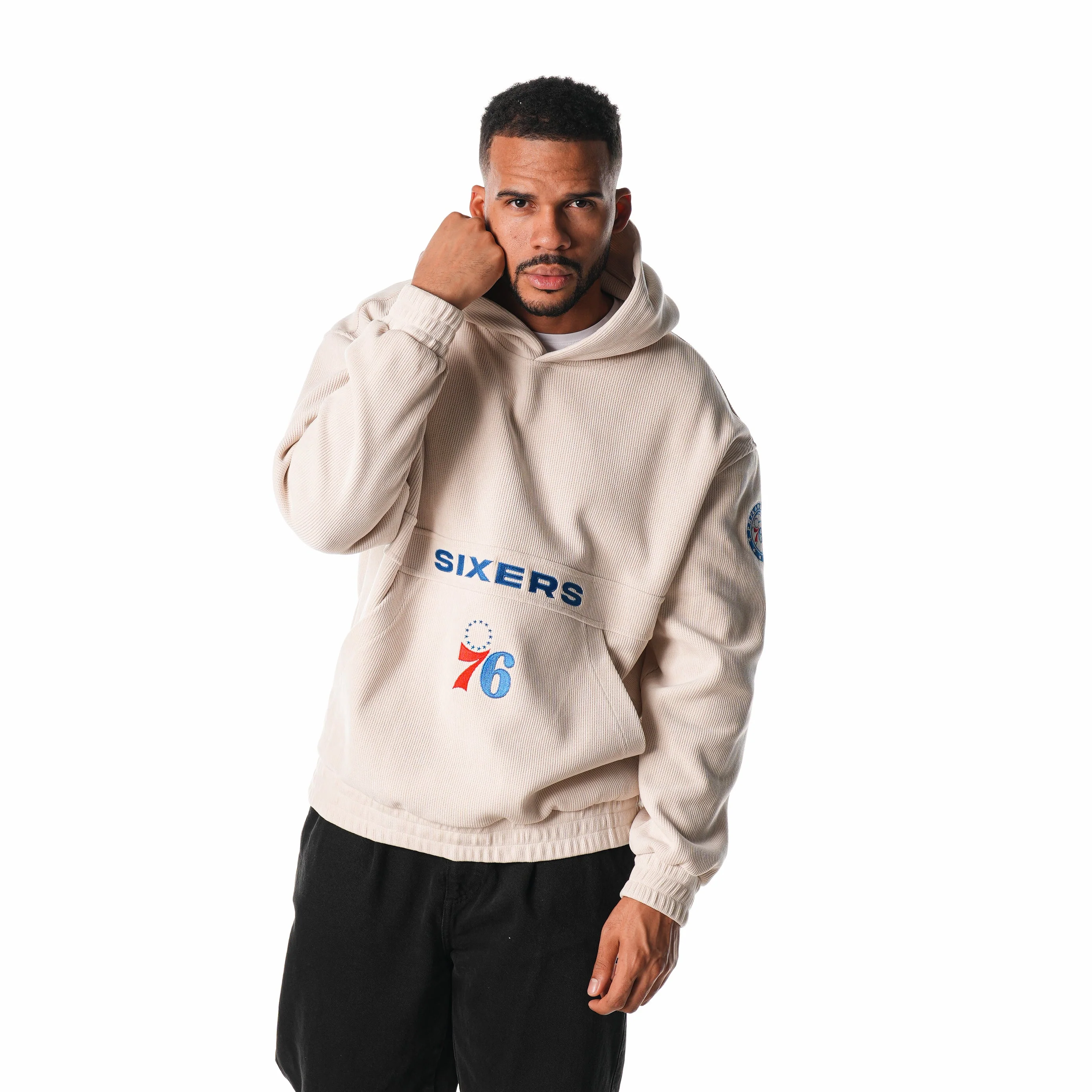 Philadelphia 76ers Unisex Corduroy Hoodie - Cream - Image 3