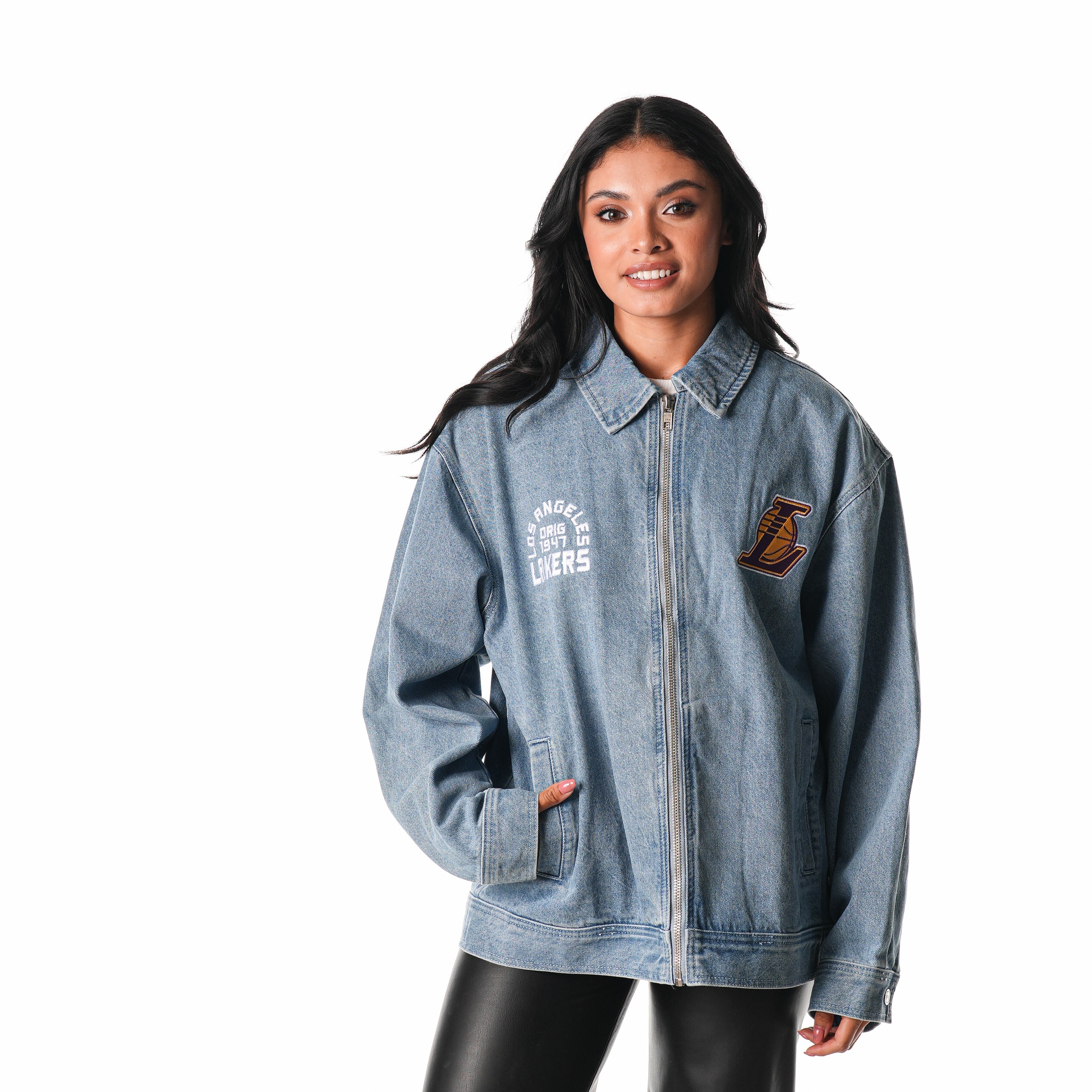 Los Angeles Lakers Unisex Denim Coach's Jacket - Image 3