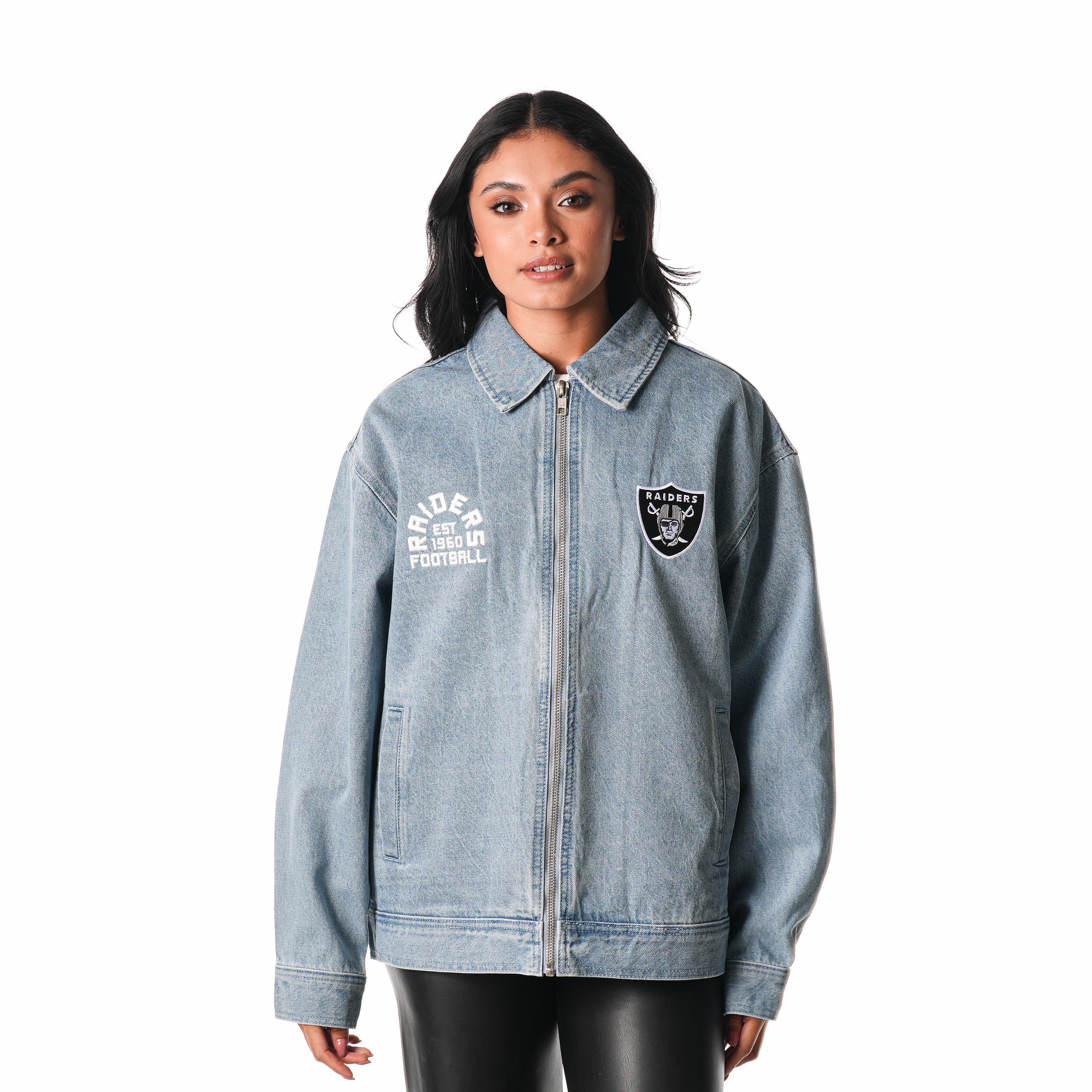 Las Vegas Raiders Denim Unisex Coaches Jacket - Image 3