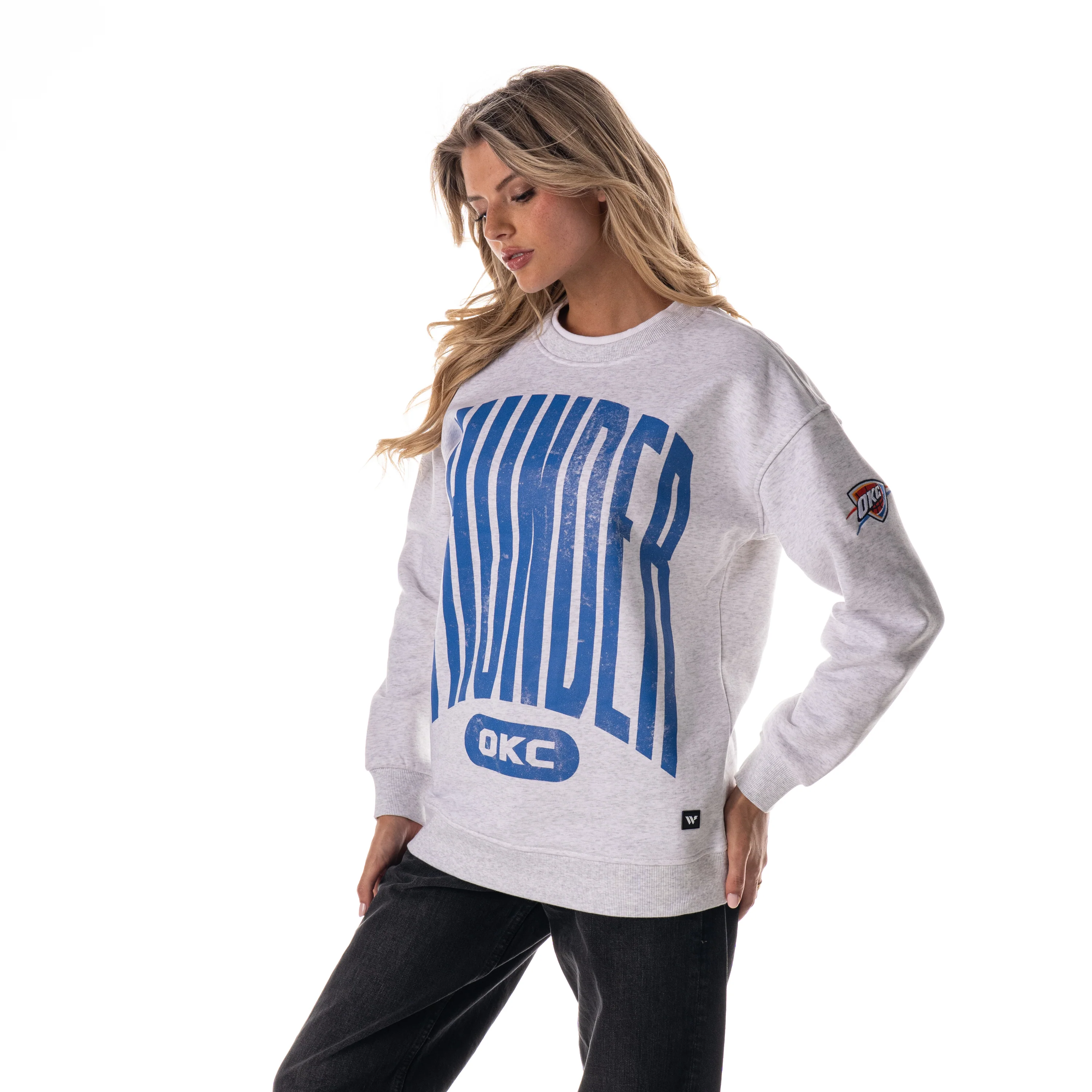 Oklahoma City Thunder Women's Double Collar Crew Fleece - Grey - Image 2