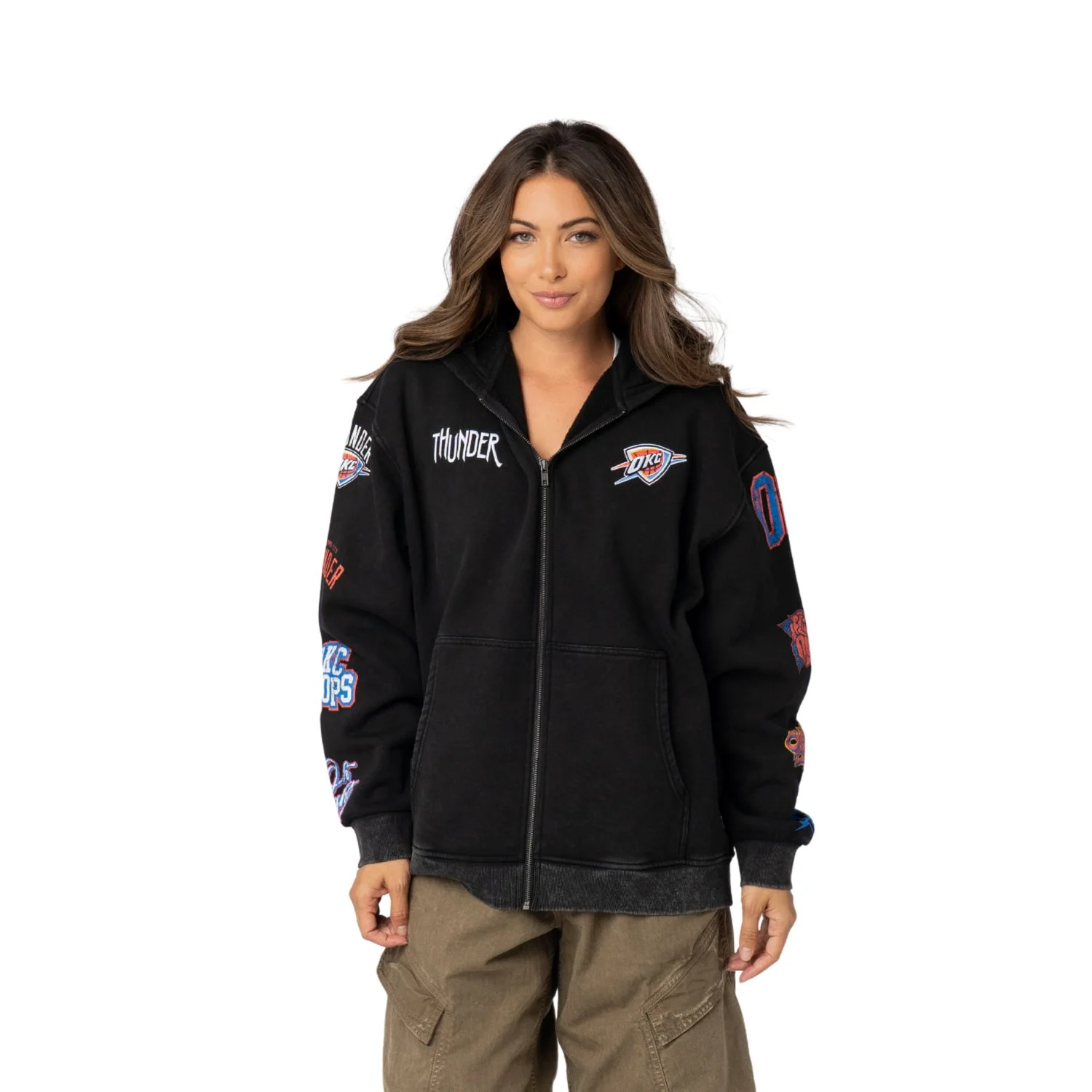 Oklahoma City Thunder Unisex Logo Sleeve Full Zip Hoodie - Black