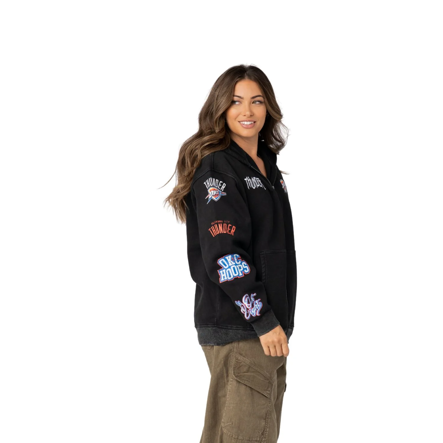 Oklahoma City Thunder Unisex Logo Sleeve Full Zip Hoodie - Black - Image 2