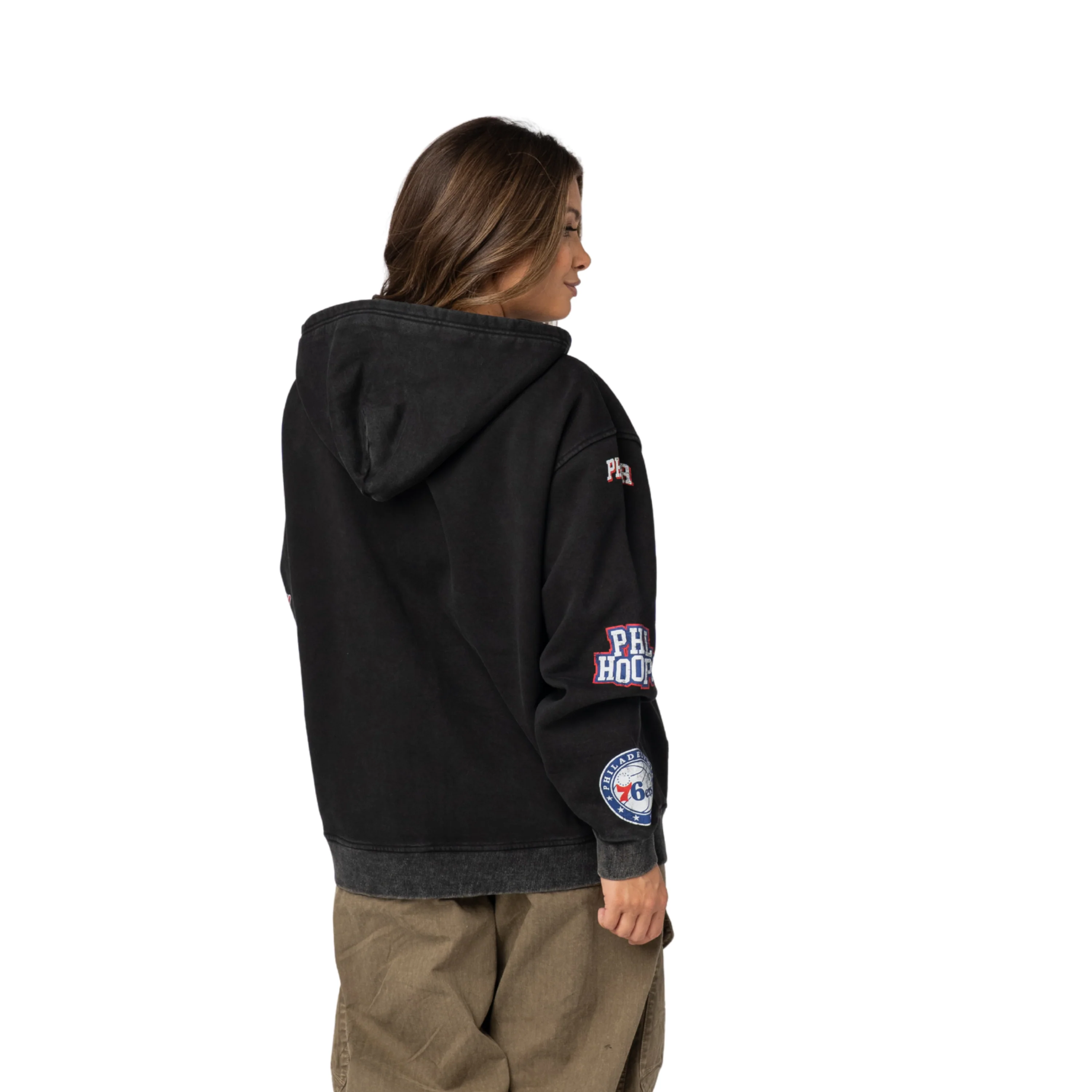 Philadelphia 76ers Unisex Logo Sleeve Full Zip Hoodie - Black - Image 3