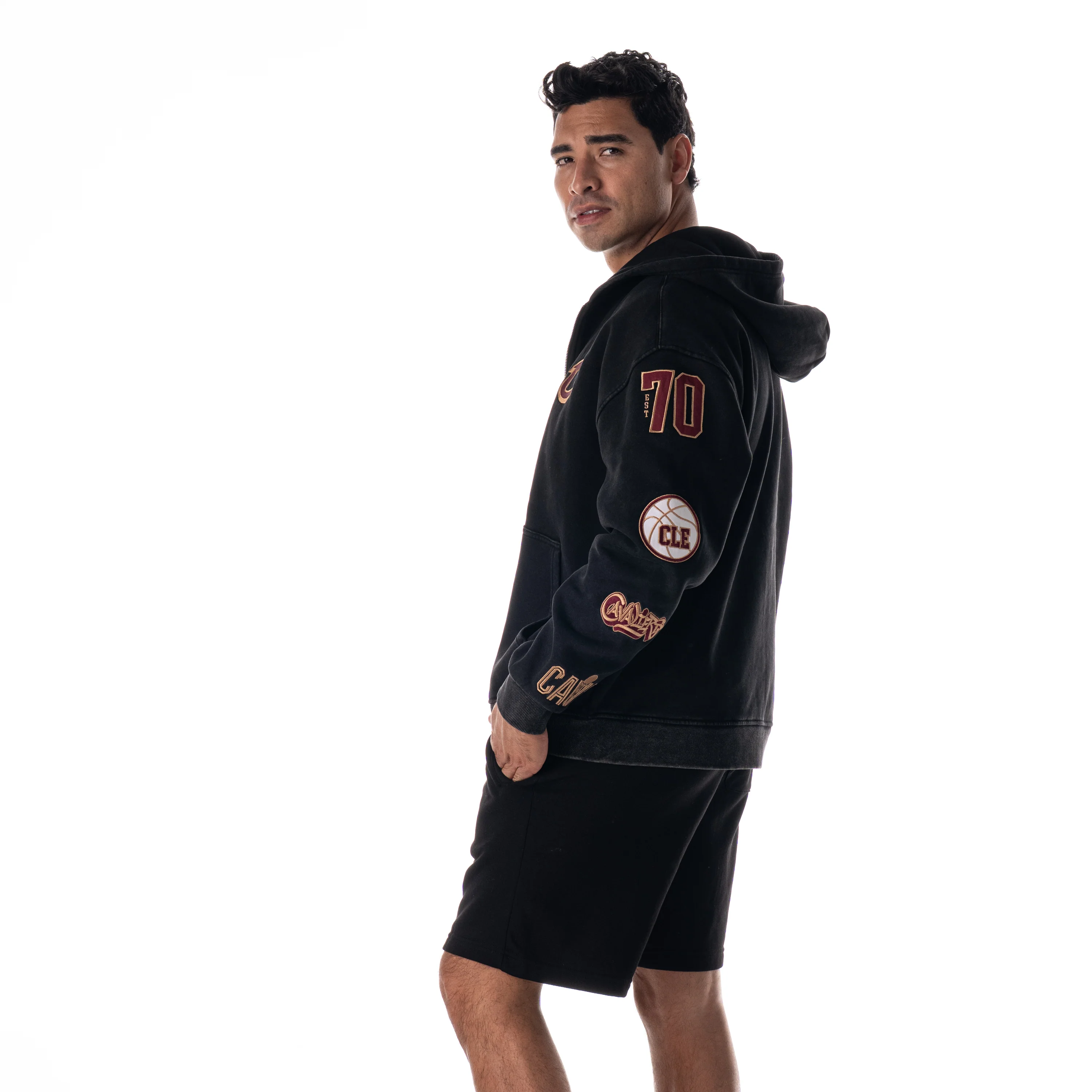 Cleveland Cavs Unisex Old & New Logo Full Zip Hoodie - Black - Image 5