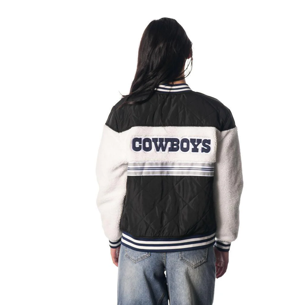 Dallas Cowboys Women's Sherpa Bomber Jacket - Black/Cream - Image 2