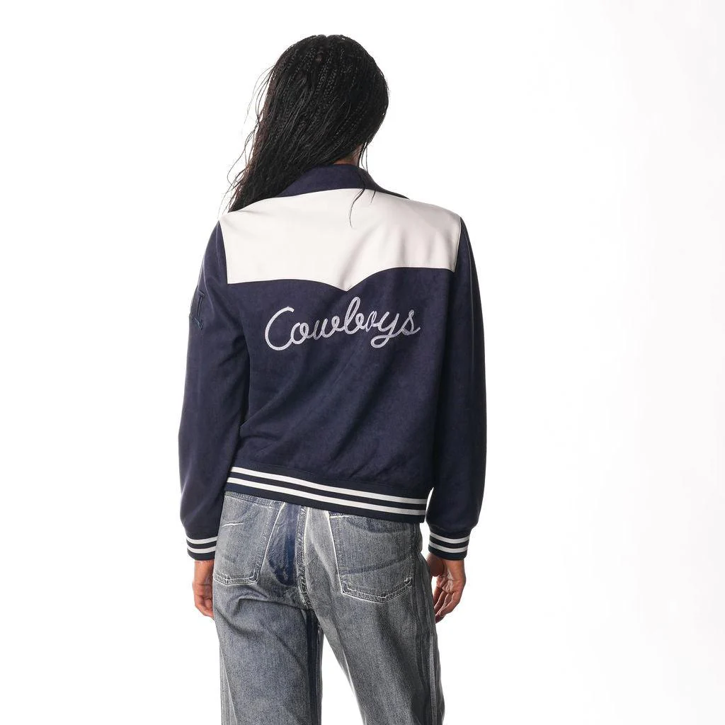 Dallas Cowboys Suede Bomber Jacket - Navy - Image 2