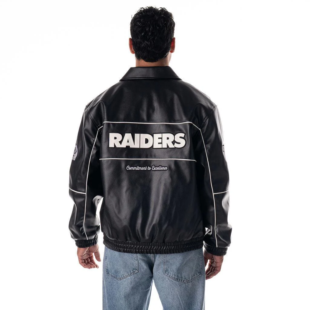Las Vegas Raiders Unisex Faux Leather Racing Jacket - Black - Image 2